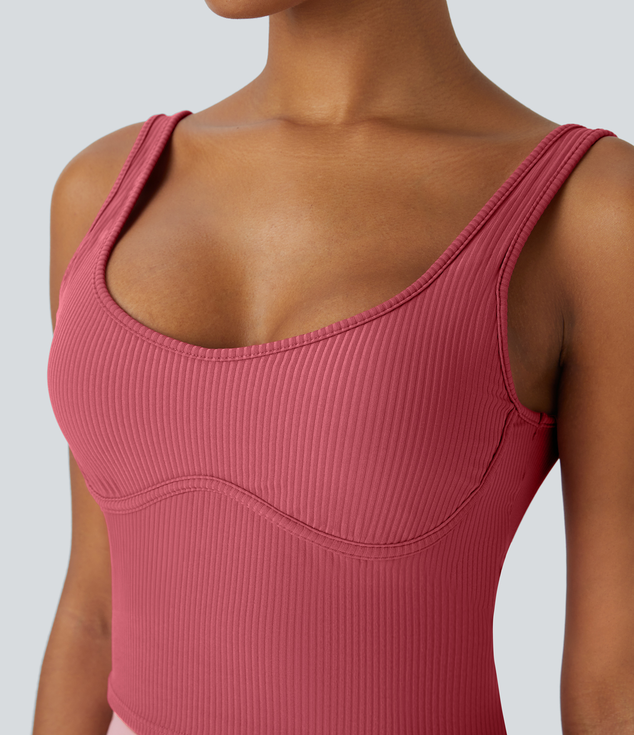 Halara Ribbed U Neck Backless Skinny Cropped Yoga Tank Top Tank Top - Holly Berry - M golf tops halter top tunic tops sleeveless tops 