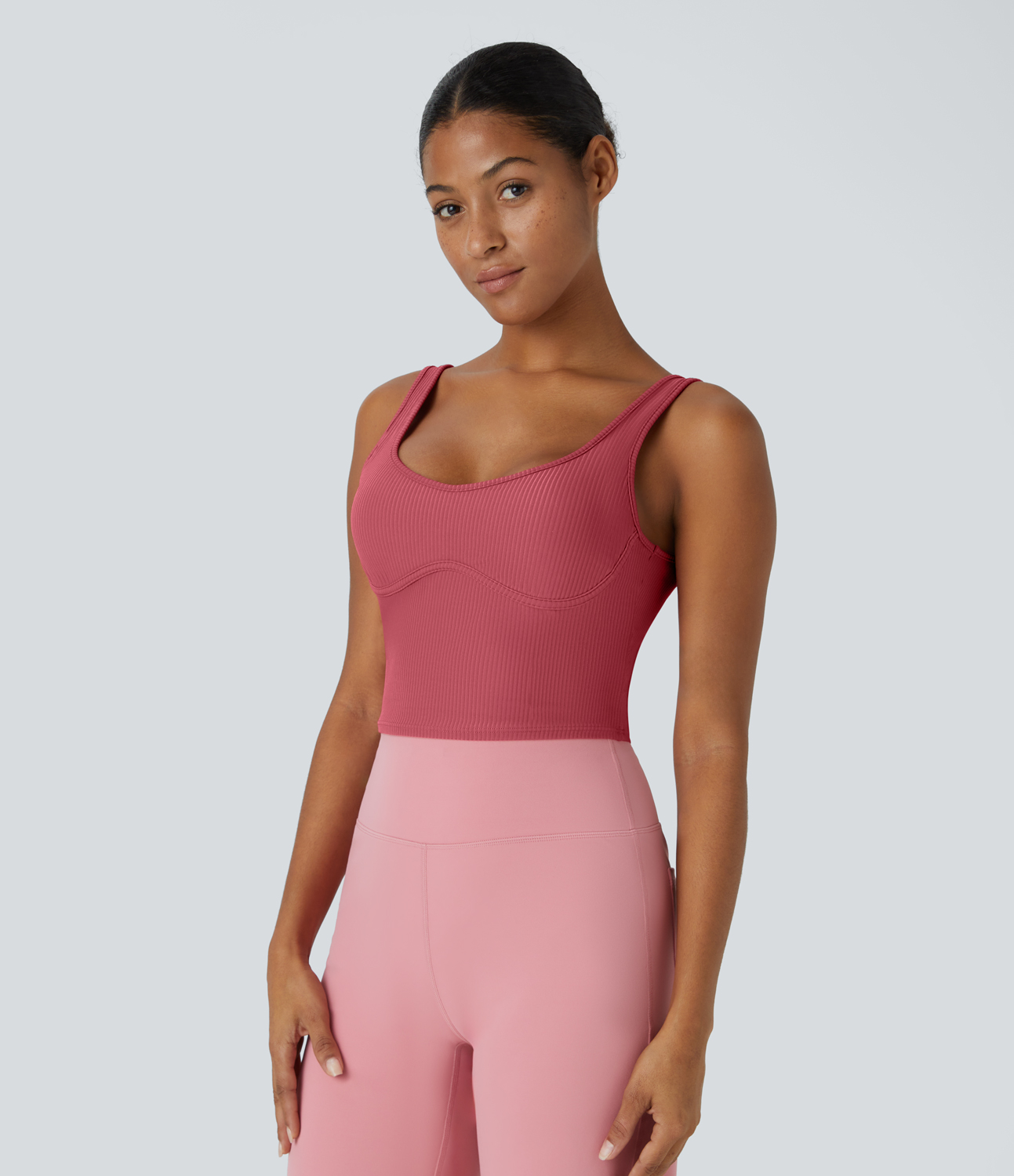 Halara Ribbed U Neck Backless Skinny Cropped Yoga Tank Top Tank Top - Holly Berry - M golf tops halter top tunic tops sleeveless tops 