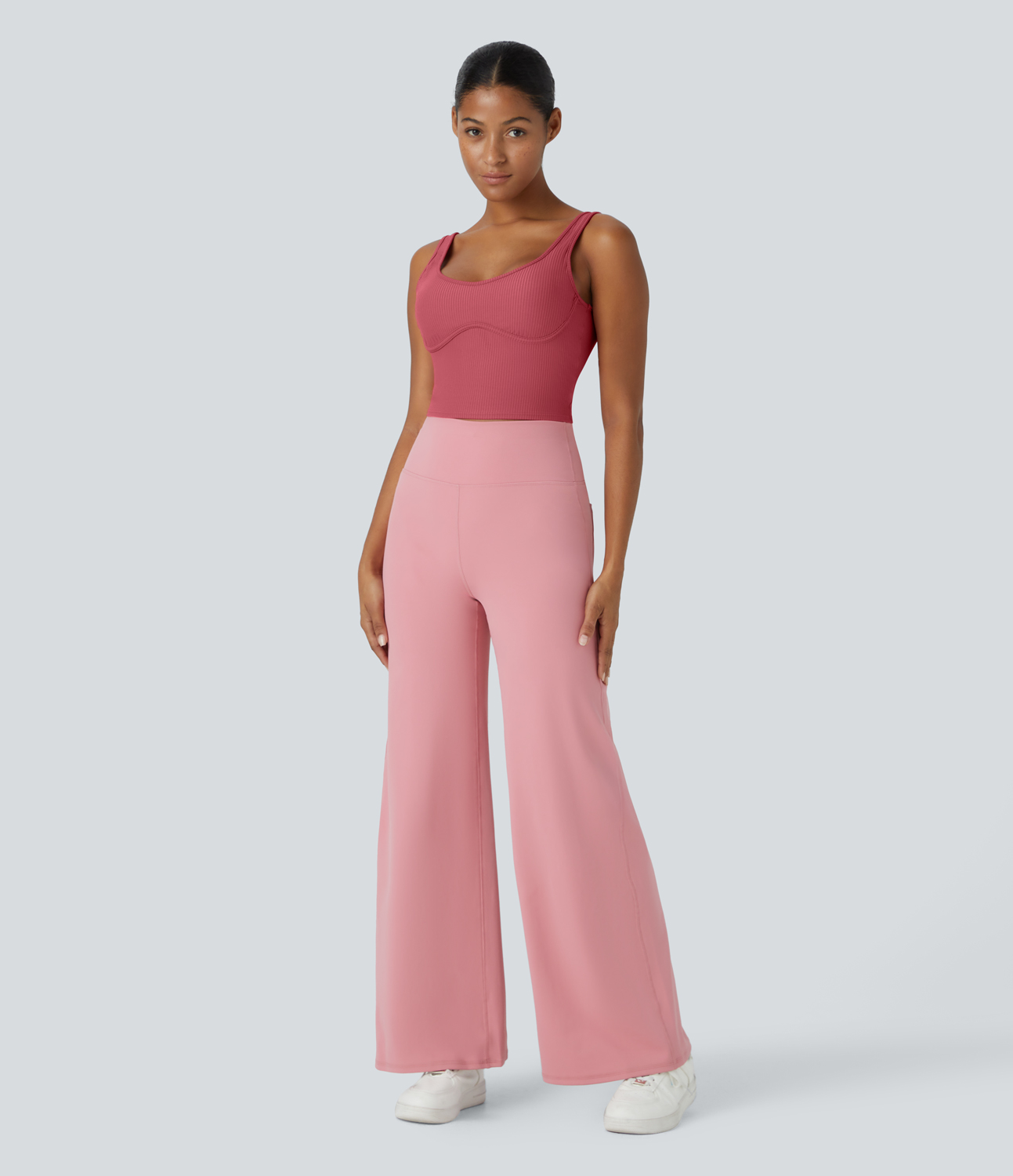 Halara Ribbed U Neck Backless Skinny Cropped Yoga Tank Top Tank Top - Holly Berry - M golf tops halter top tunic tops sleeveless tops 