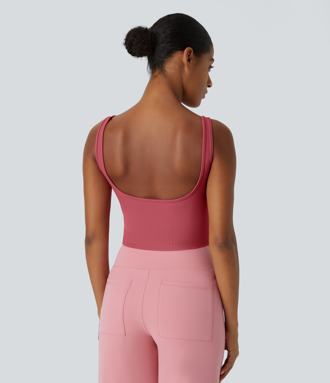 Halara Ribbed U Neck Backless Skinny Cropped Yoga Tank Top Tank Top - Holly Berry - M golf tops halter top tunic tops sleeveless tops 