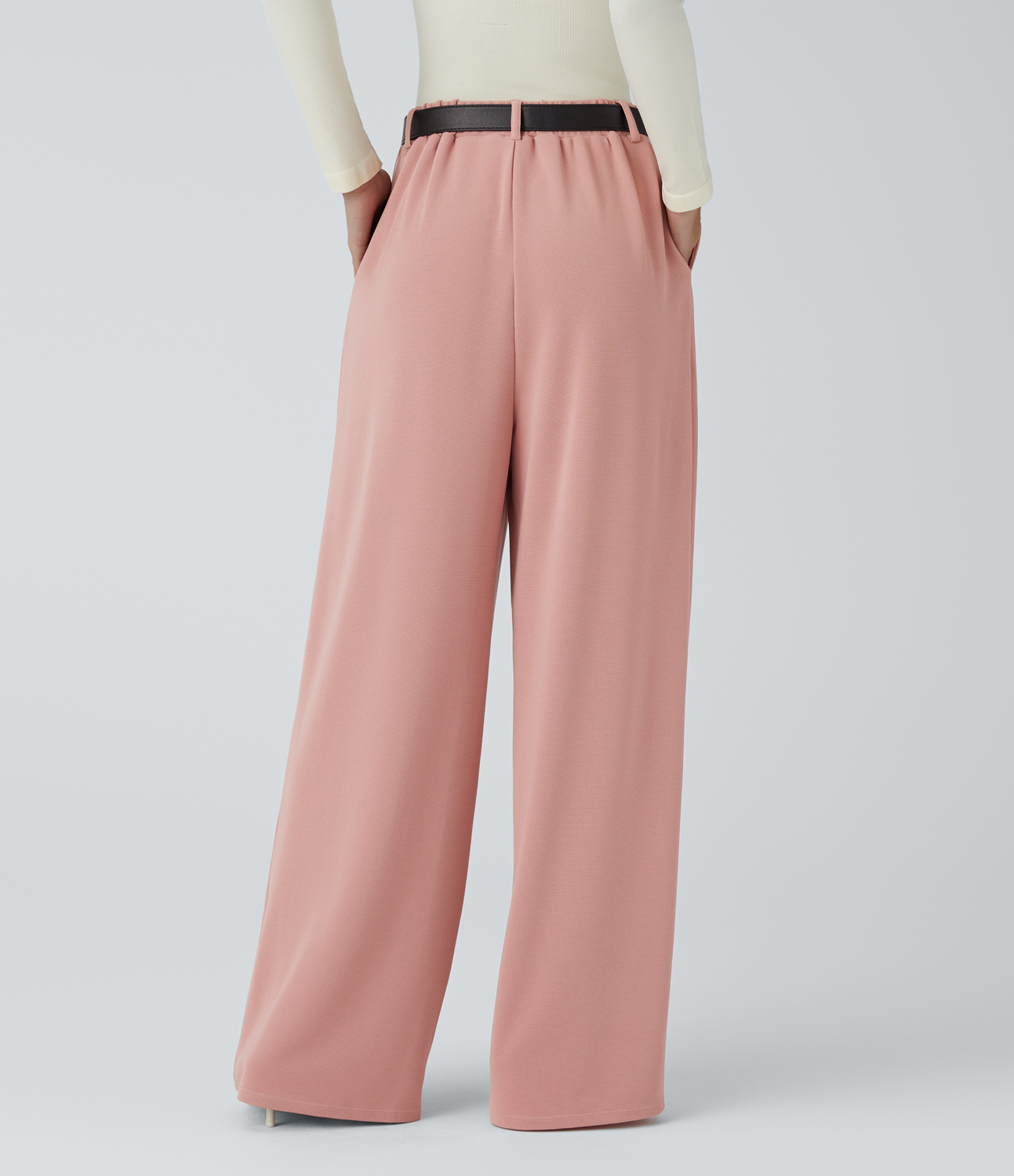 Halara High Waisted Decorative Button Plicated Side Pocket Wide Leg Waffle Work Pants  - Peach Beige - XS(regular) sweatpants jogger pants 