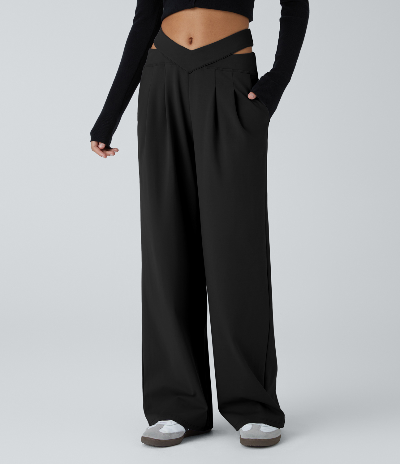 DayStretch V Shaped Mid Rise Cut Out Casual Pants with Pockets