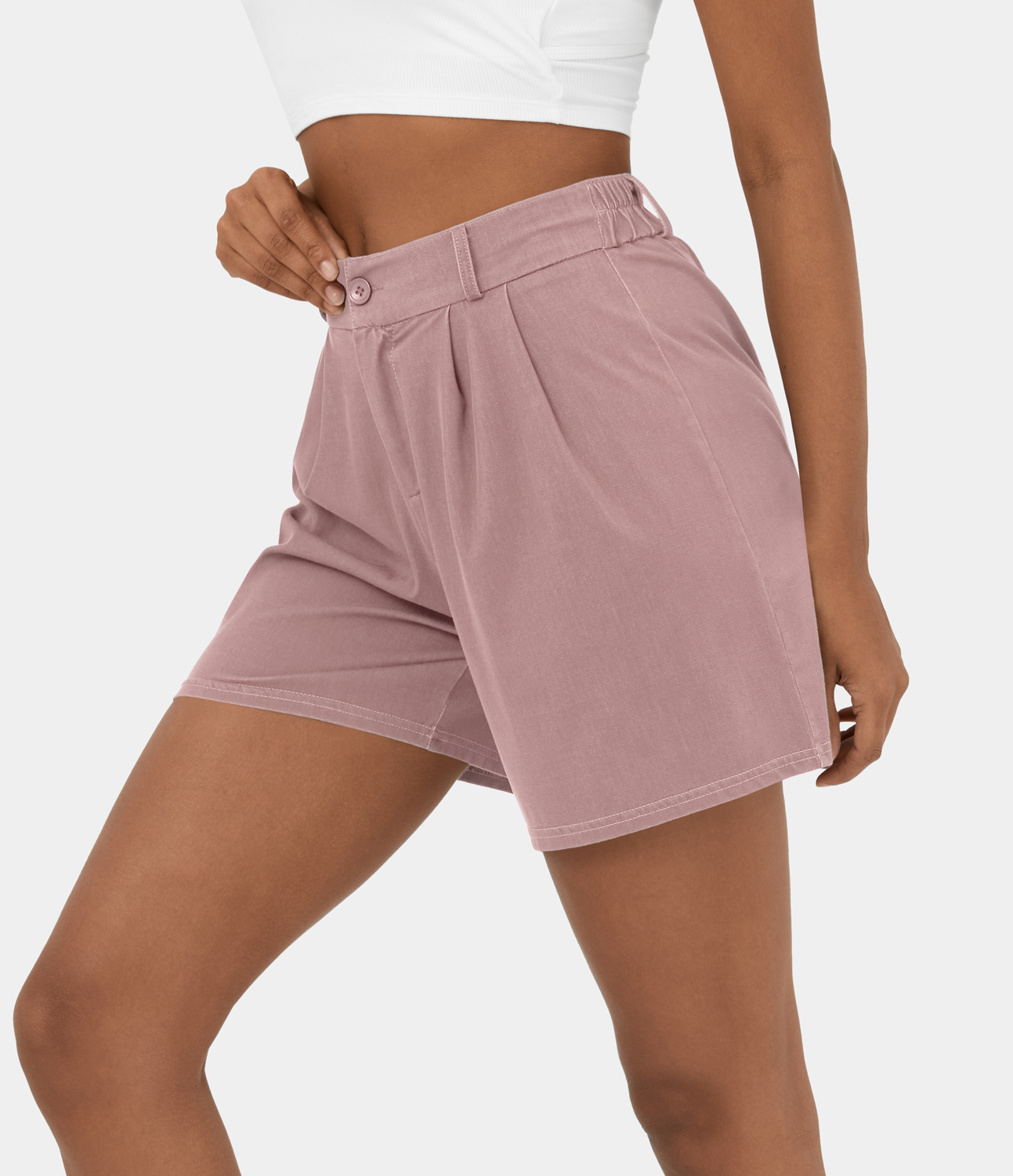 Halara High Waisted Button Zipper Plain Casual Shorts 6``  - Washed Denim Light Pink - M 