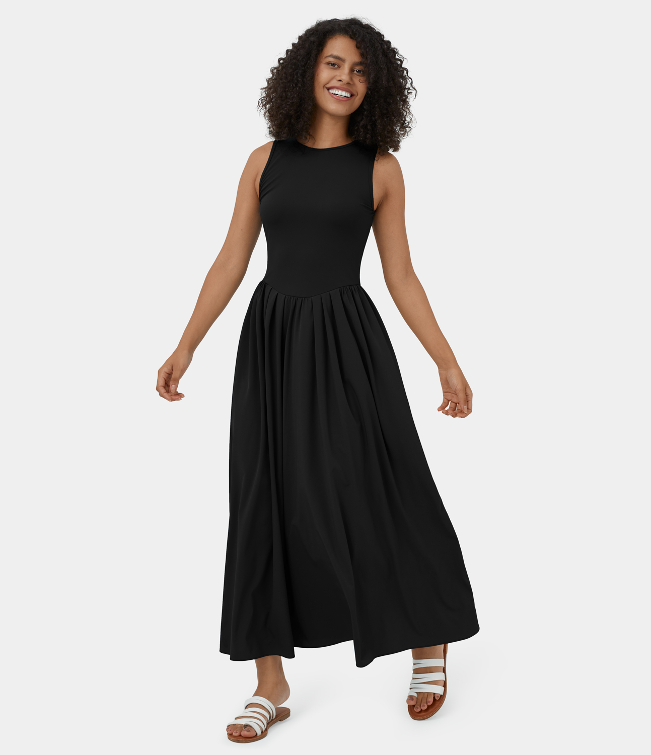 Halara Breezefulв„ў Sleeveless Backless Cut Out Side Pocket Flowy Maxi Quick Dry Casual Dress Casual Dress - Black - S slip dress beach dress 
