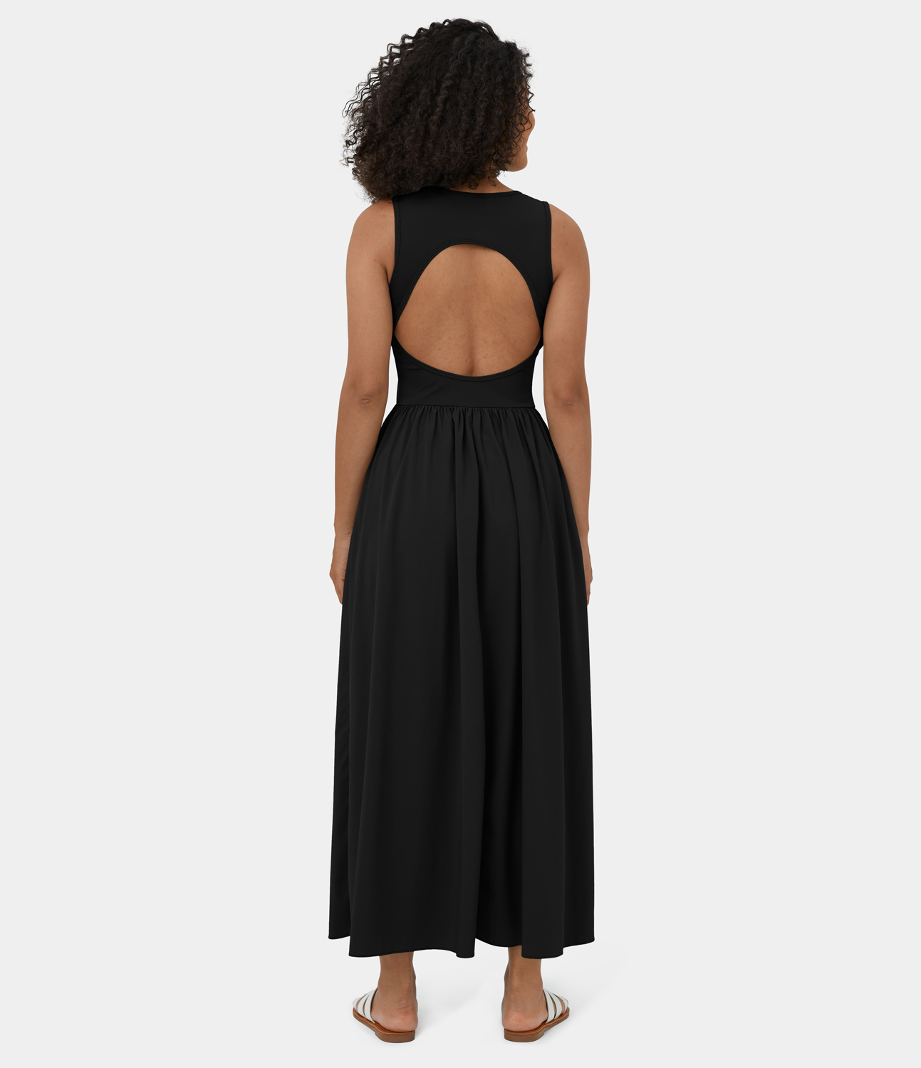 Halara Breezefulв„ў Sleeveless Backless Cut Out Side Pocket Flowy Maxi Quick Dry Casual Dress Casual Dress - Black - S slip dress beach dress 