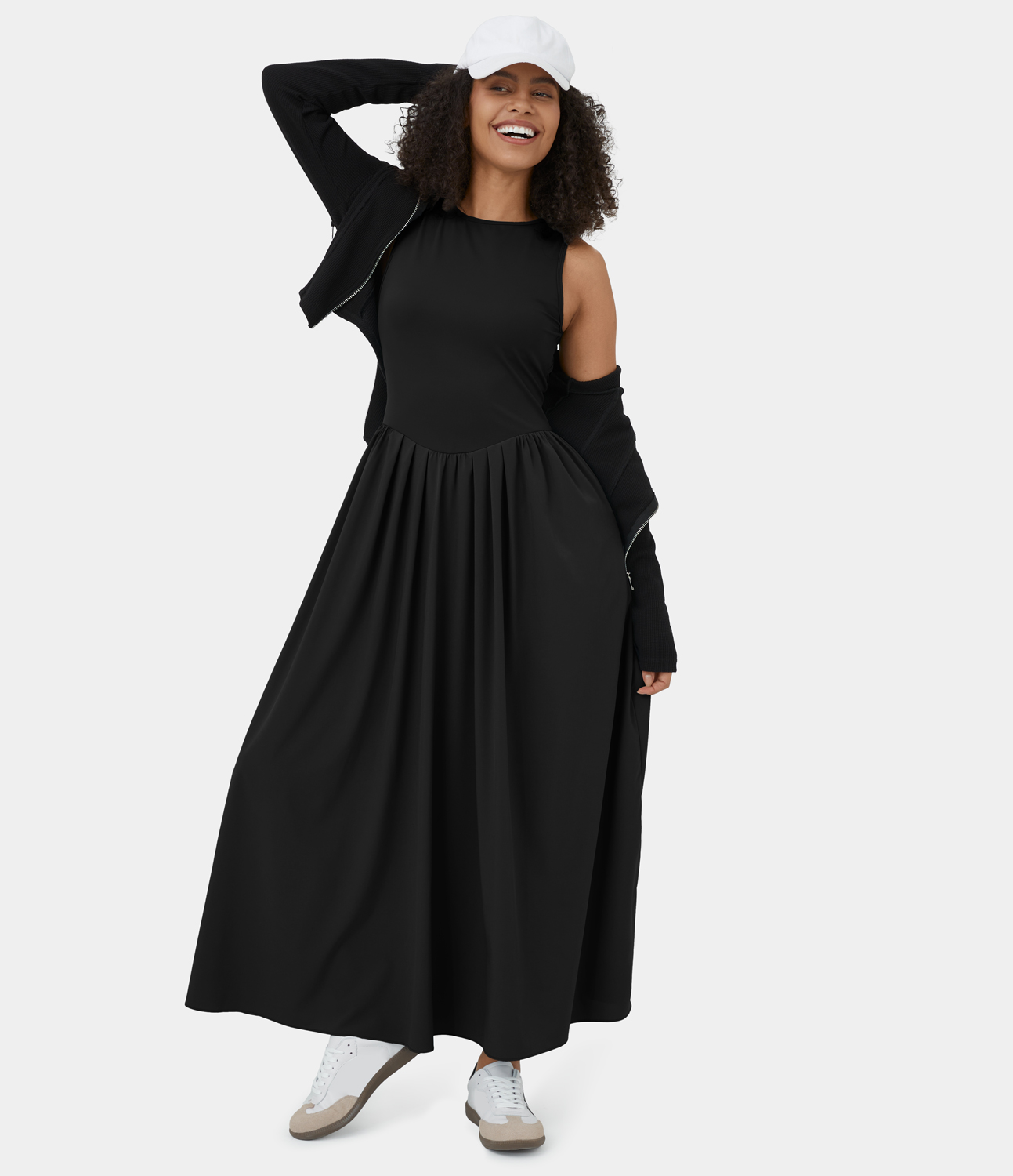 Halara Breezefulв„ў Sleeveless Backless Cut Out Side Pocket Flowy Maxi Quick Dry Casual Dress Casual Dress - Black - S slip dress beach dress 