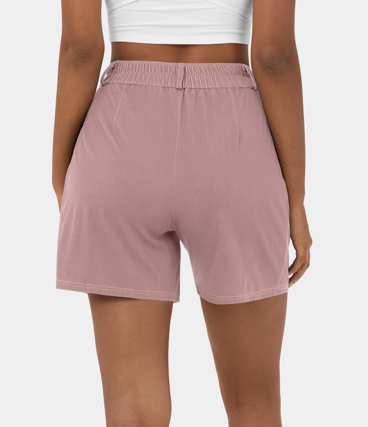 Halara High Waisted Button Zipper Plain Casual Shorts 6``  - Washed Denim Light Pink - M 