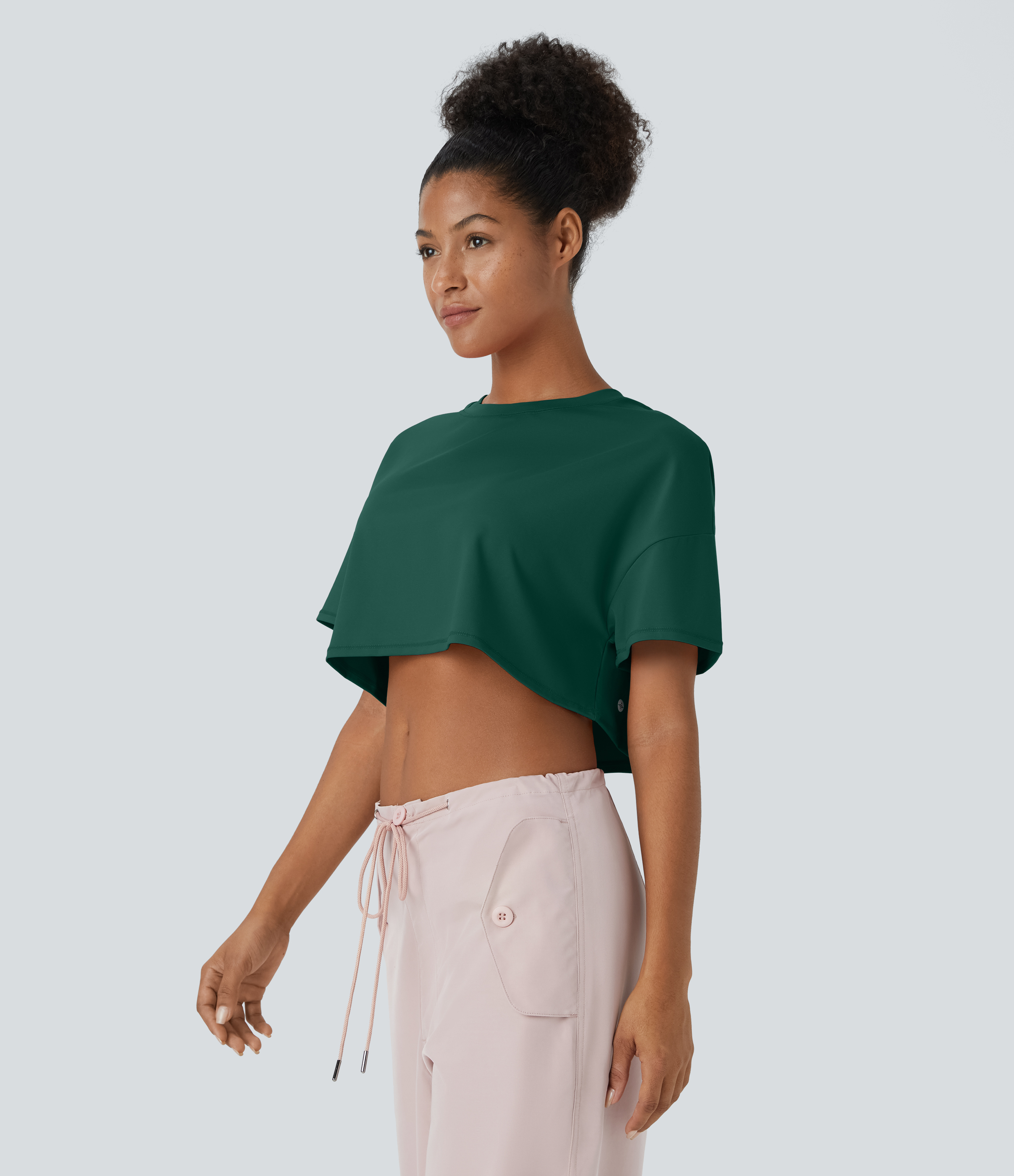 Halara Short Sleeve Cropped Loose Dance Sports Top  - Rain Forest - XS 