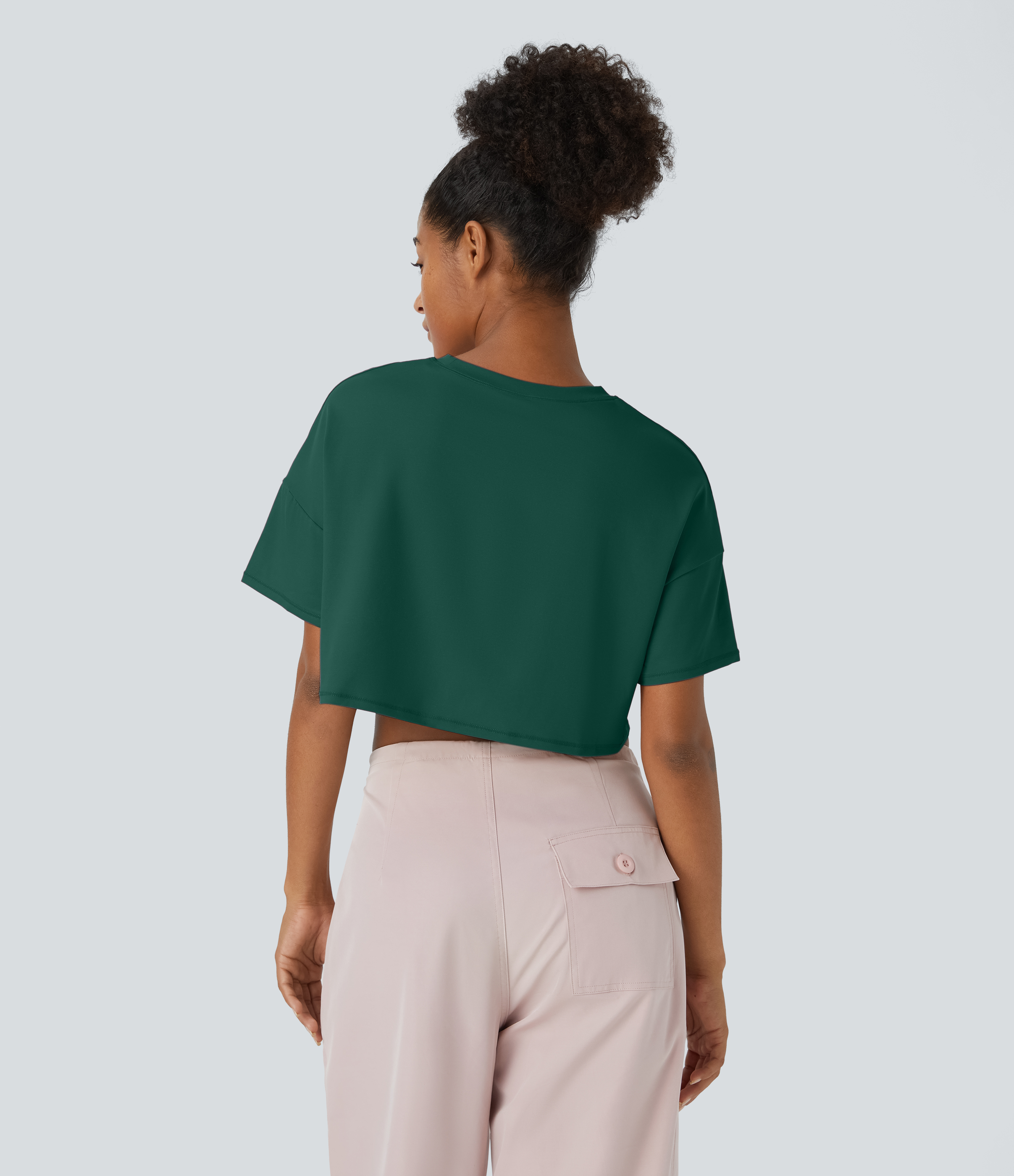 Halara Short Sleeve Cropped Loose Dance Sports Top  - Rain Forest - XS 