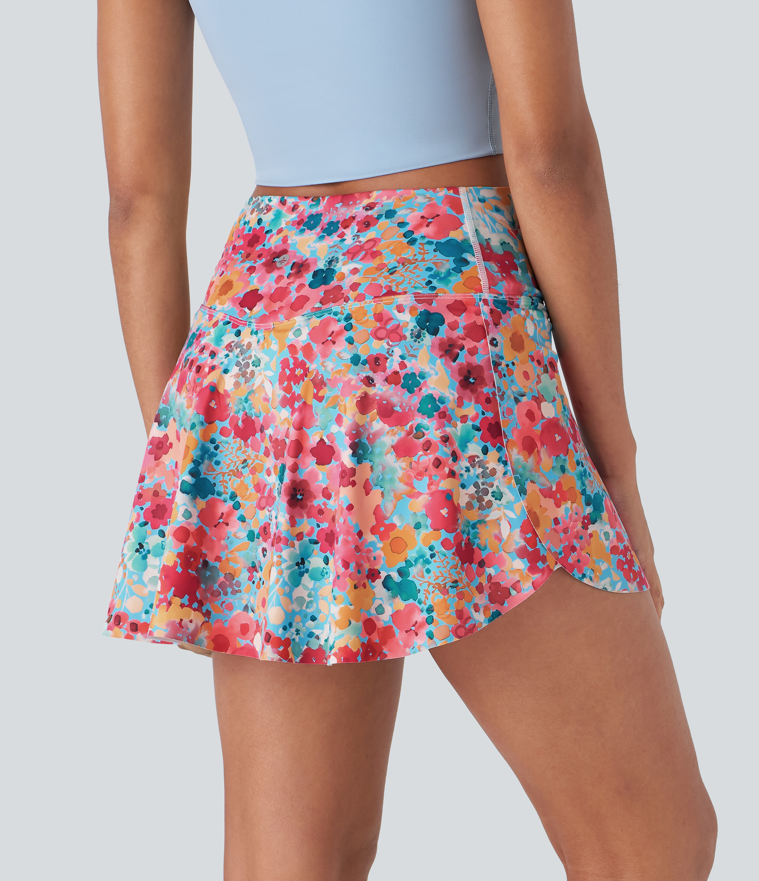 Halara Crossover 2-in-1 Side Pocket Floral Print Pickleball Skirt  - Watercolor Abstract Print - XL(regular) midi skirt a line skirt 