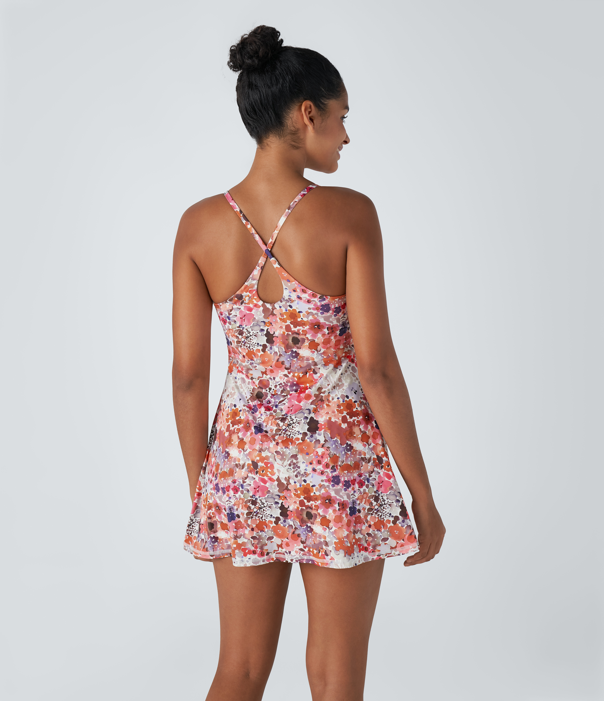 Halara Backless Floral Print Pickleball Active Dress-Easy Peezy Edition Workout Dress - Creamy White Abstract Print - M 