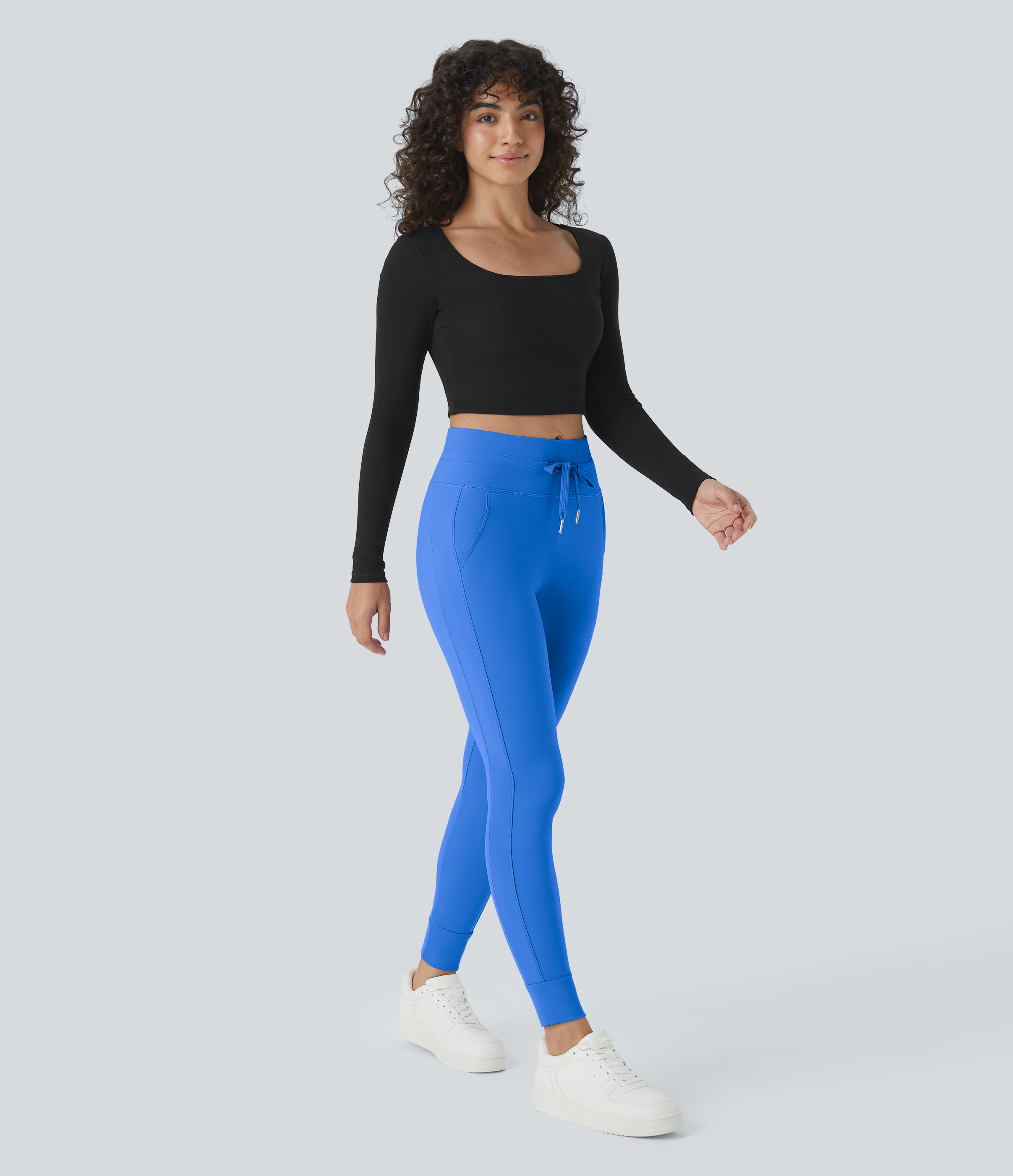 Halara Softlyzeroв„ў Airy High Waisted Drawstring Side Pocket Plain Cool Touch Full Length Joggers-UPF50+  - Elegant Blue - S(petite) 