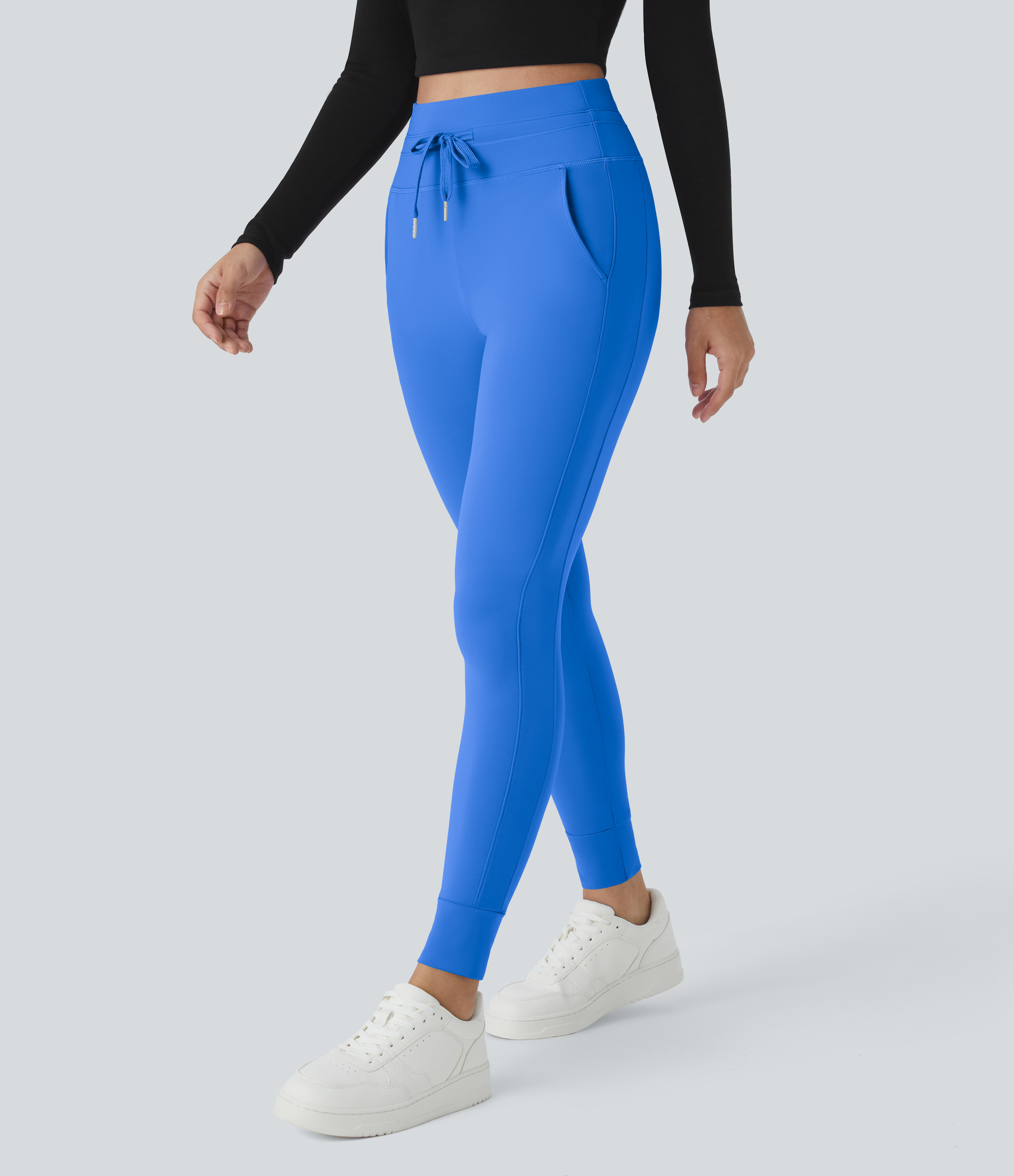 Halara Softlyzeroв„ў Airy High Waisted Drawstring Side Pocket Plain Cool Touch Full Length Joggers-UPF50+  - Elegant Blue - S(petite) 