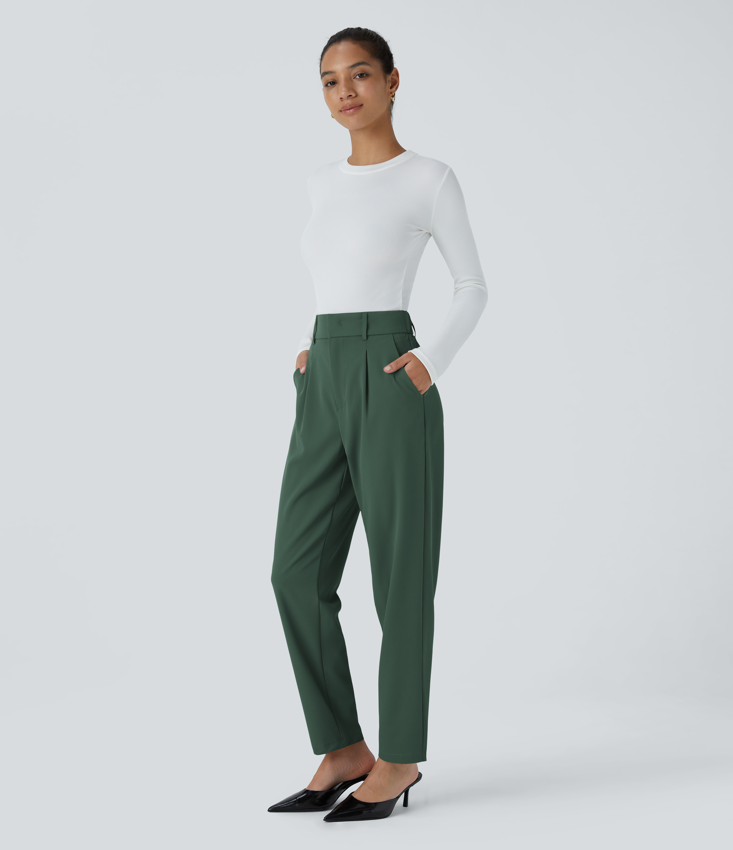 Halara High Waisted Side Pocket Solid Work Tapered Suit Pants  - Sycamore - XL(regular) sweatpants jogger pants stacked sweatpants 