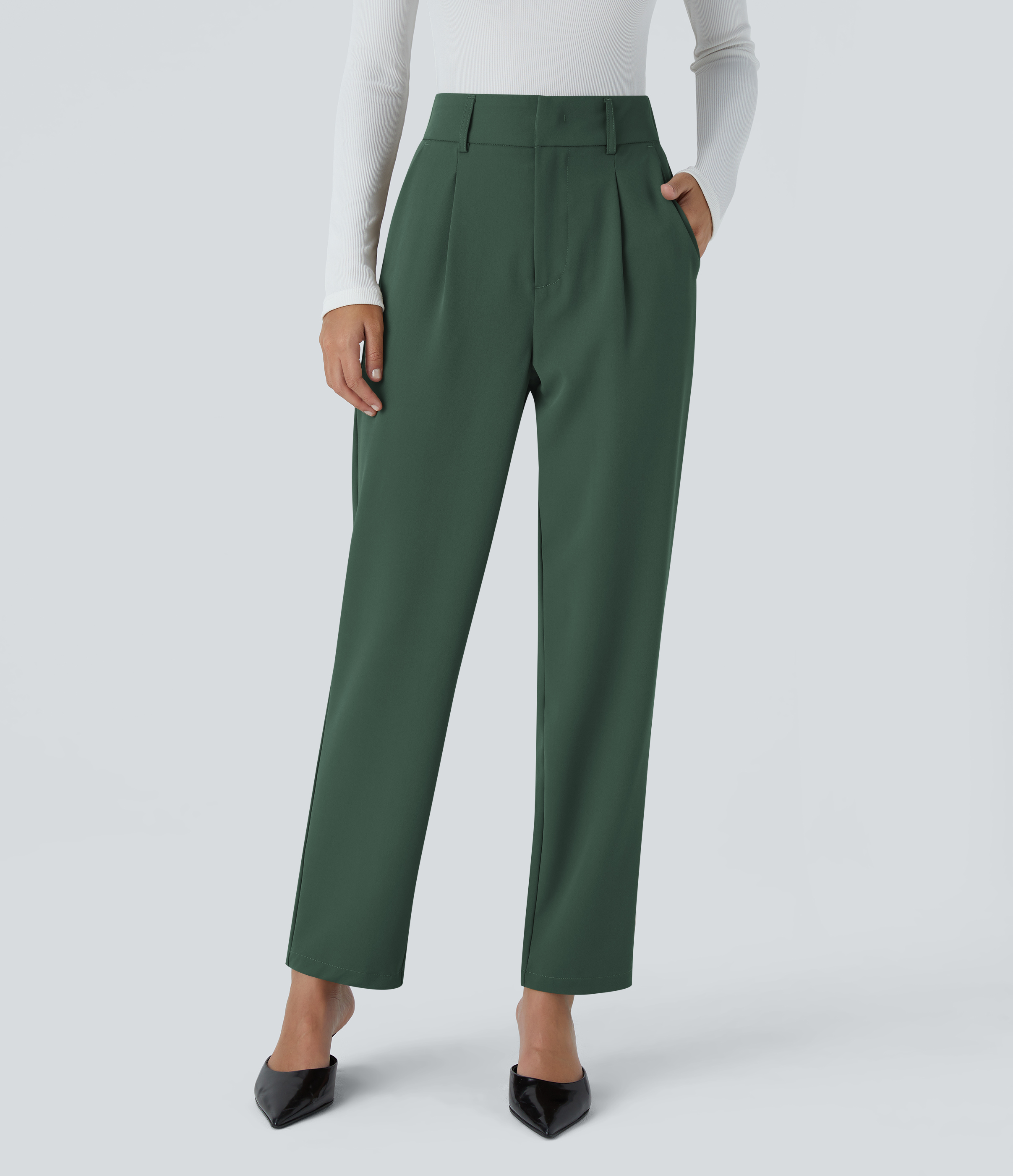 Halara High Waisted Side Pocket Solid Work Tapered Suit Pants  - Sycamore - XL(regular) sweatpants jogger pants stacked sweatpants 