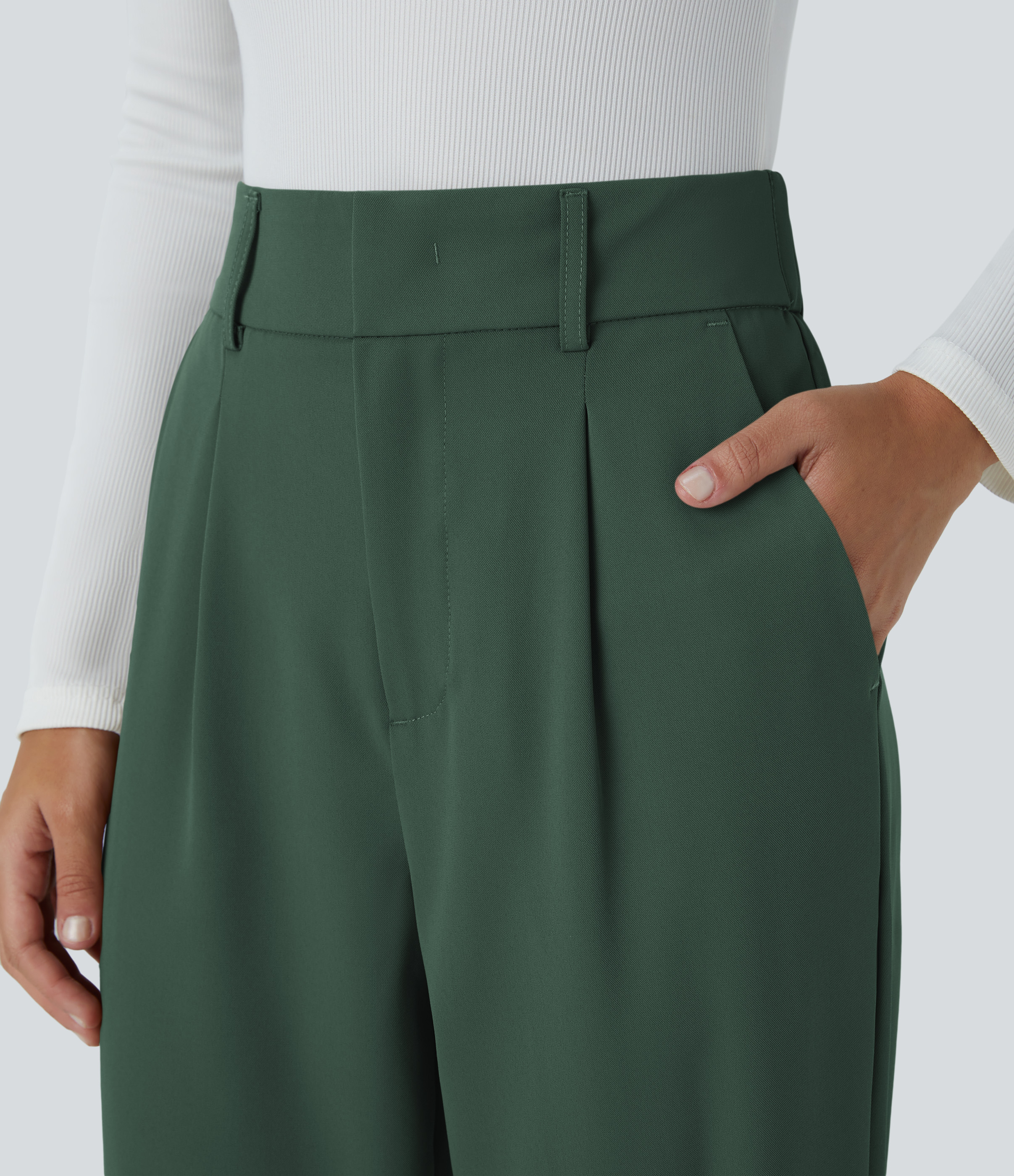 Halara High Waisted Side Pocket Solid Work Tapered Suit Pants  - Sycamore - XL(regular) sweatpants jogger pants stacked sweatpants 