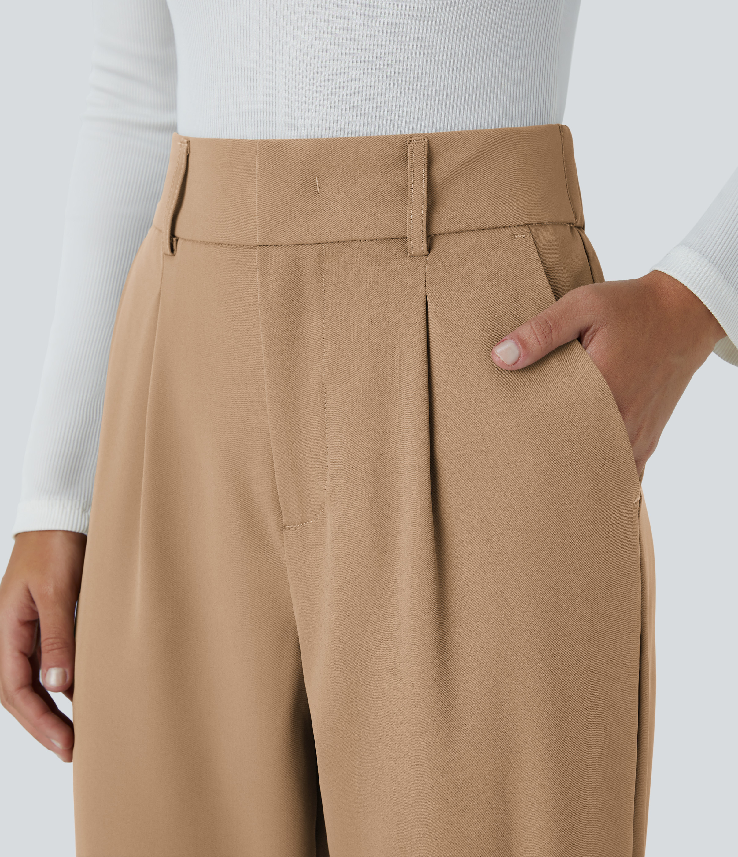 Halara High Waisted Side Pocket Solid Work Tapered Suit Pants  - Candied Ginger - M(regular) sweatpants jogger pants stacked sweatpants 
