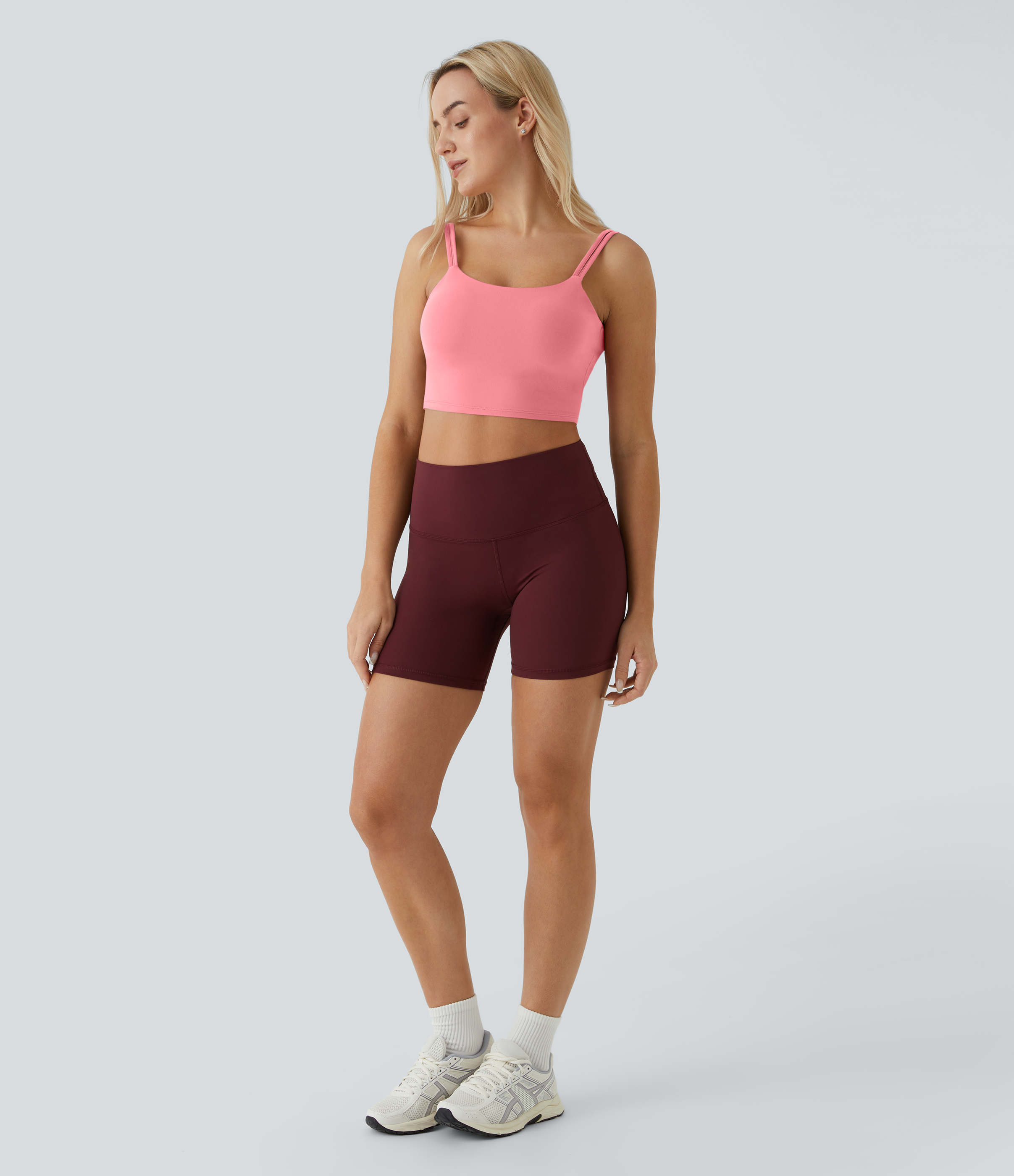 Halara In My Feels Double Straps Backless Twisted Cropped Yoga Tank Top Tank Top - Dreamy Peach Pink - S golf tops halter top tunic tops 