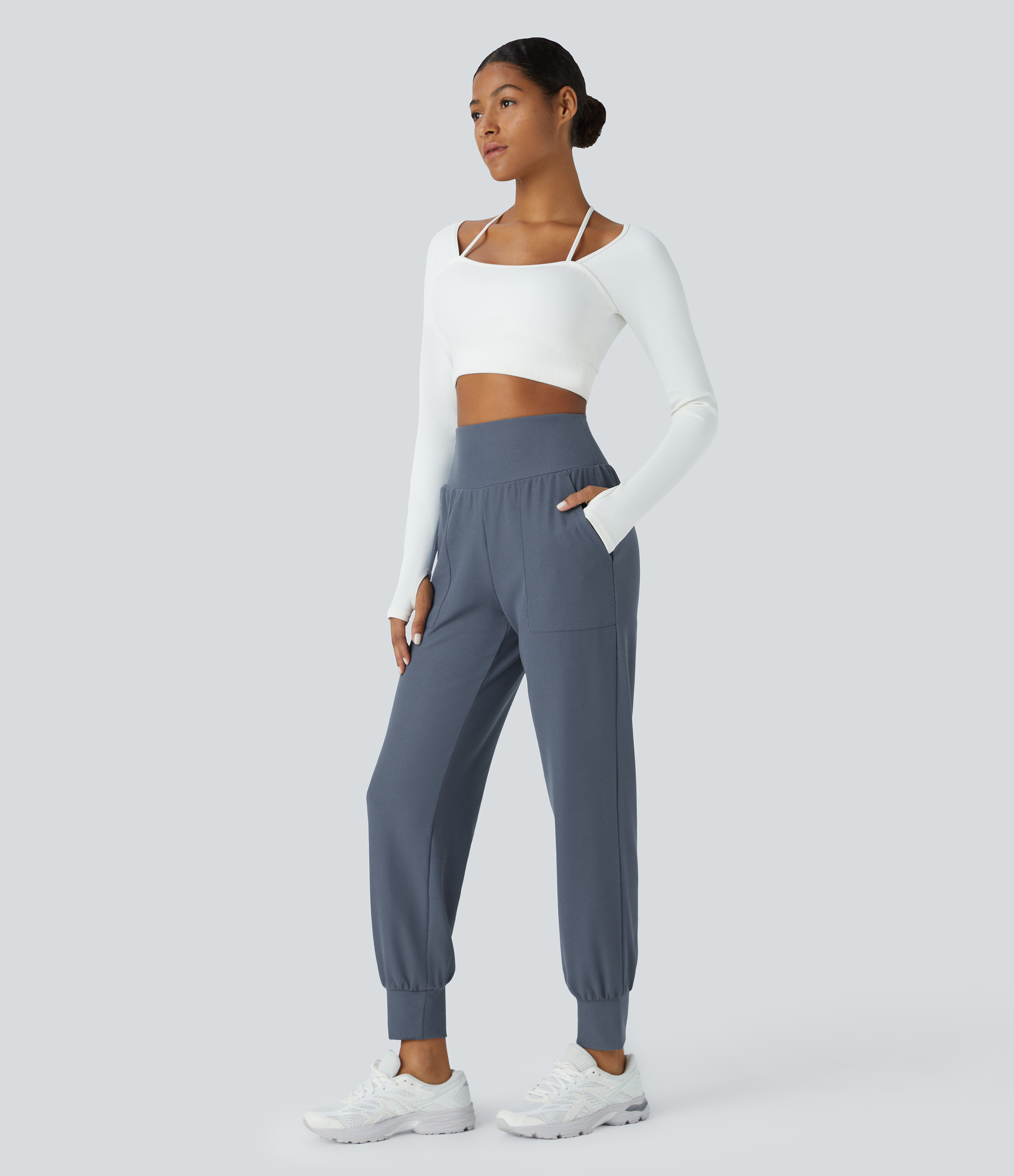 Halara High Waisted Plain Side Pocket Waffle Yoga Joggers  - Grisaille - S(regular) 