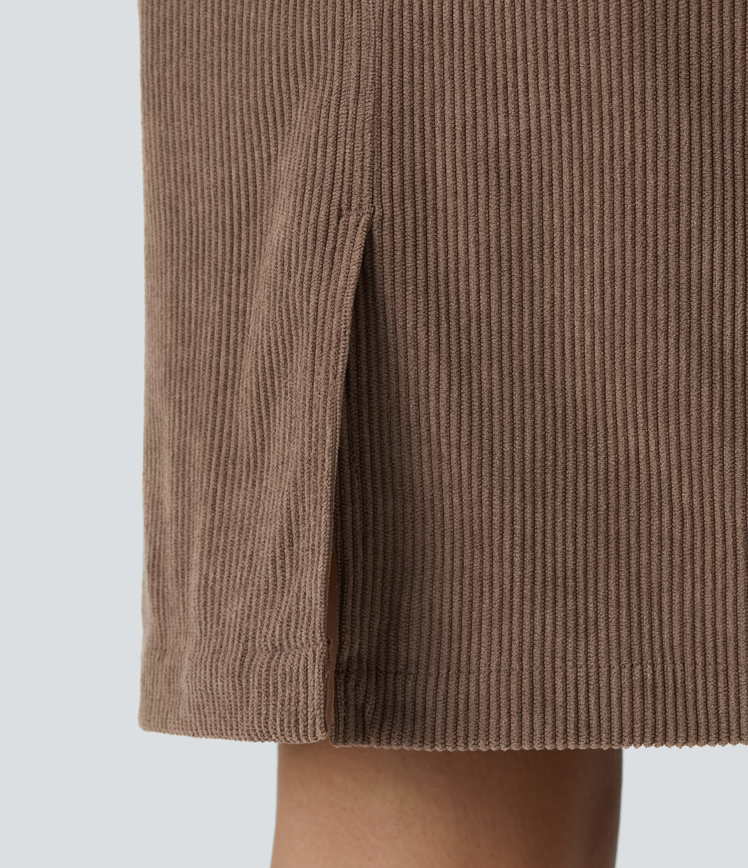 Halara High Waisted Multiple Pockets Split Hem Corduroy Casual Bodycon Skirt  - Cocoa Brown - XS(regular) 