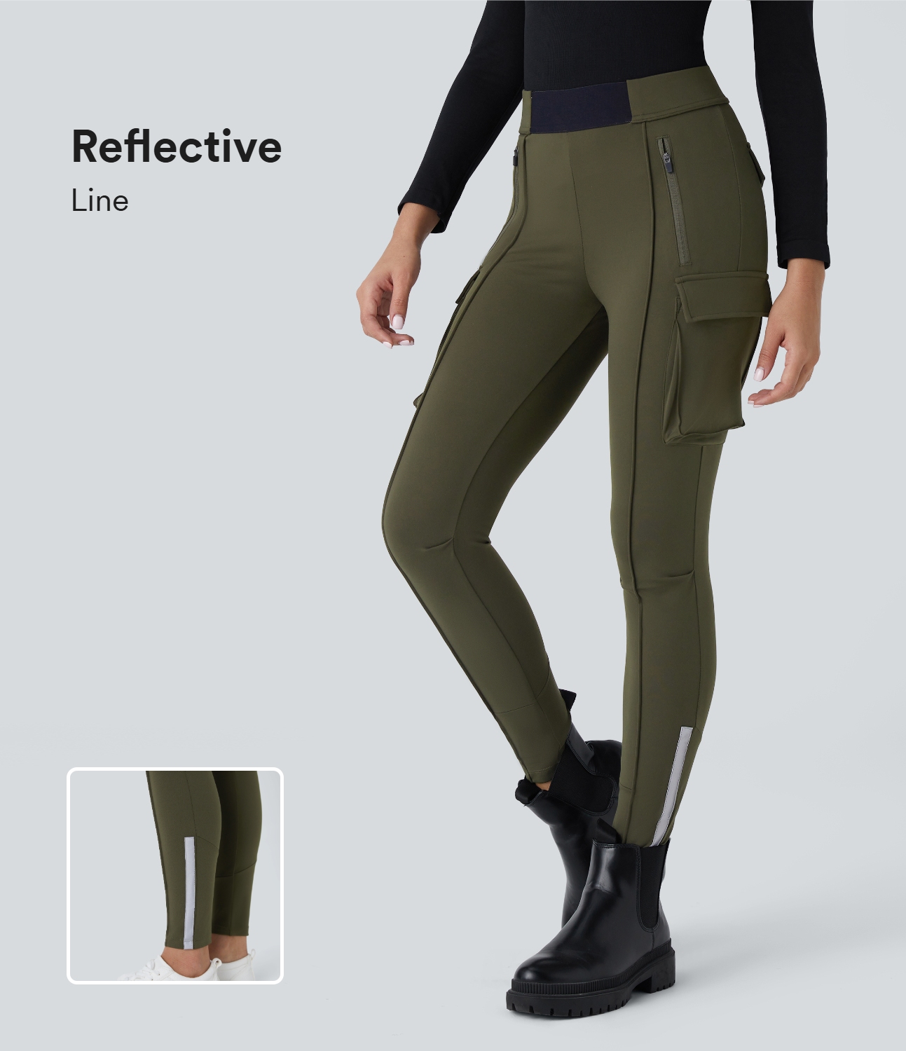 Halara EcoCloudfulв„ў Fabric Reflective High Waisted Multiple Pockets Skinny Cargo Casual Pants  - Lone Pine Green - M(regular) 