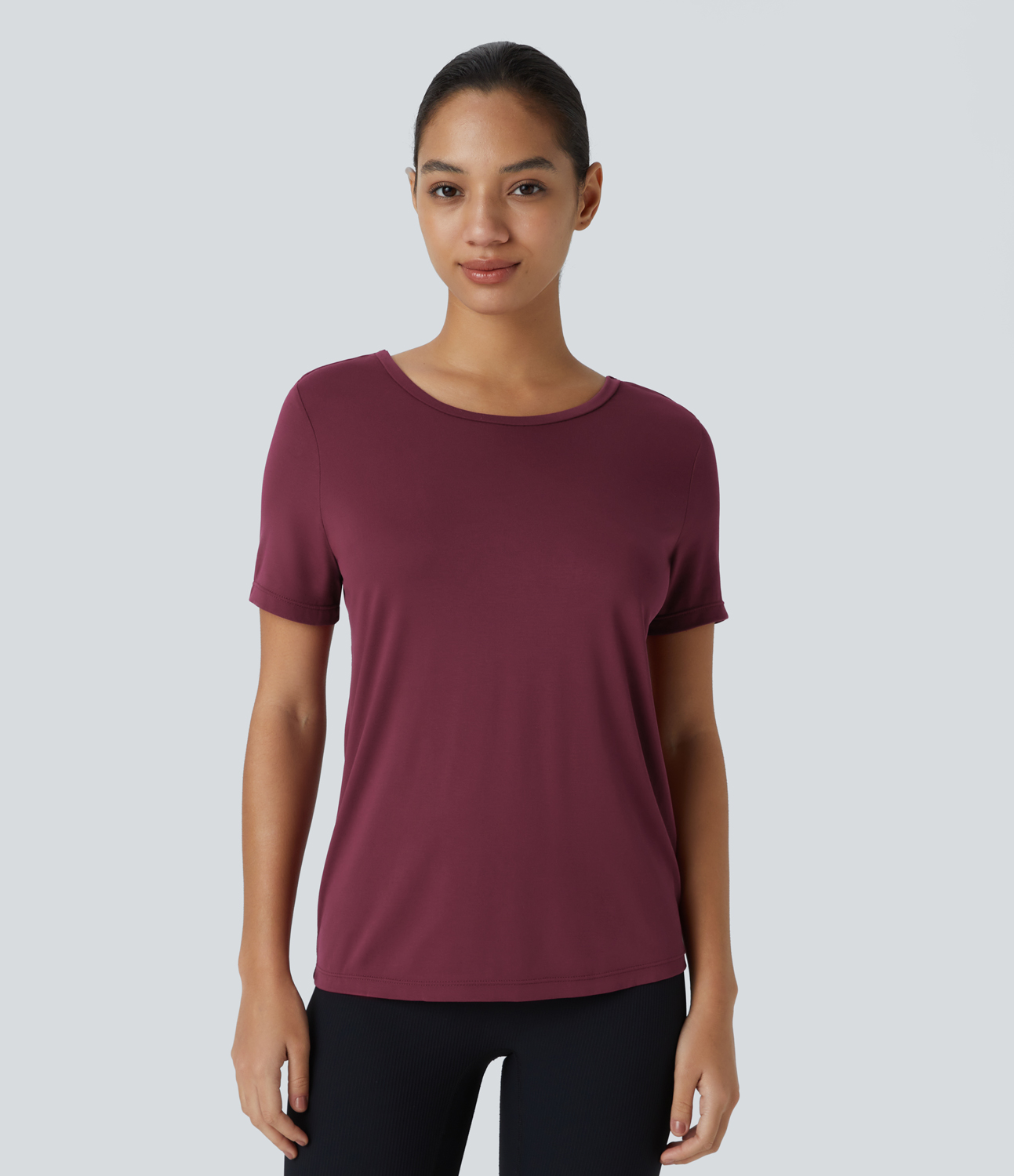 Halara Backless Crisscross Cut Out Short Sleeve Yoga Sports Top  - Rhododendron - L 