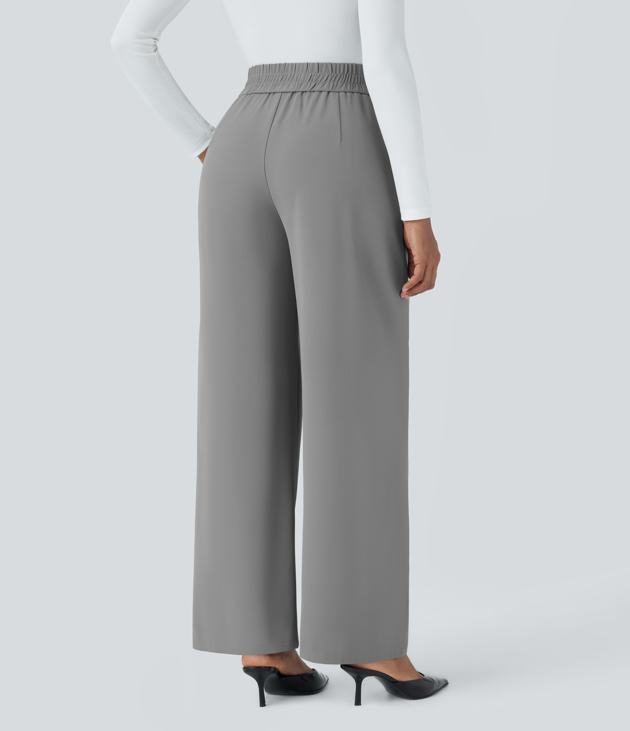 Halara High Waisted Button Zipper Plicated Side Pocket Relaxed Fit Straight Leg Work Pants  - Mockingbird - M(regular) sweatpants 
