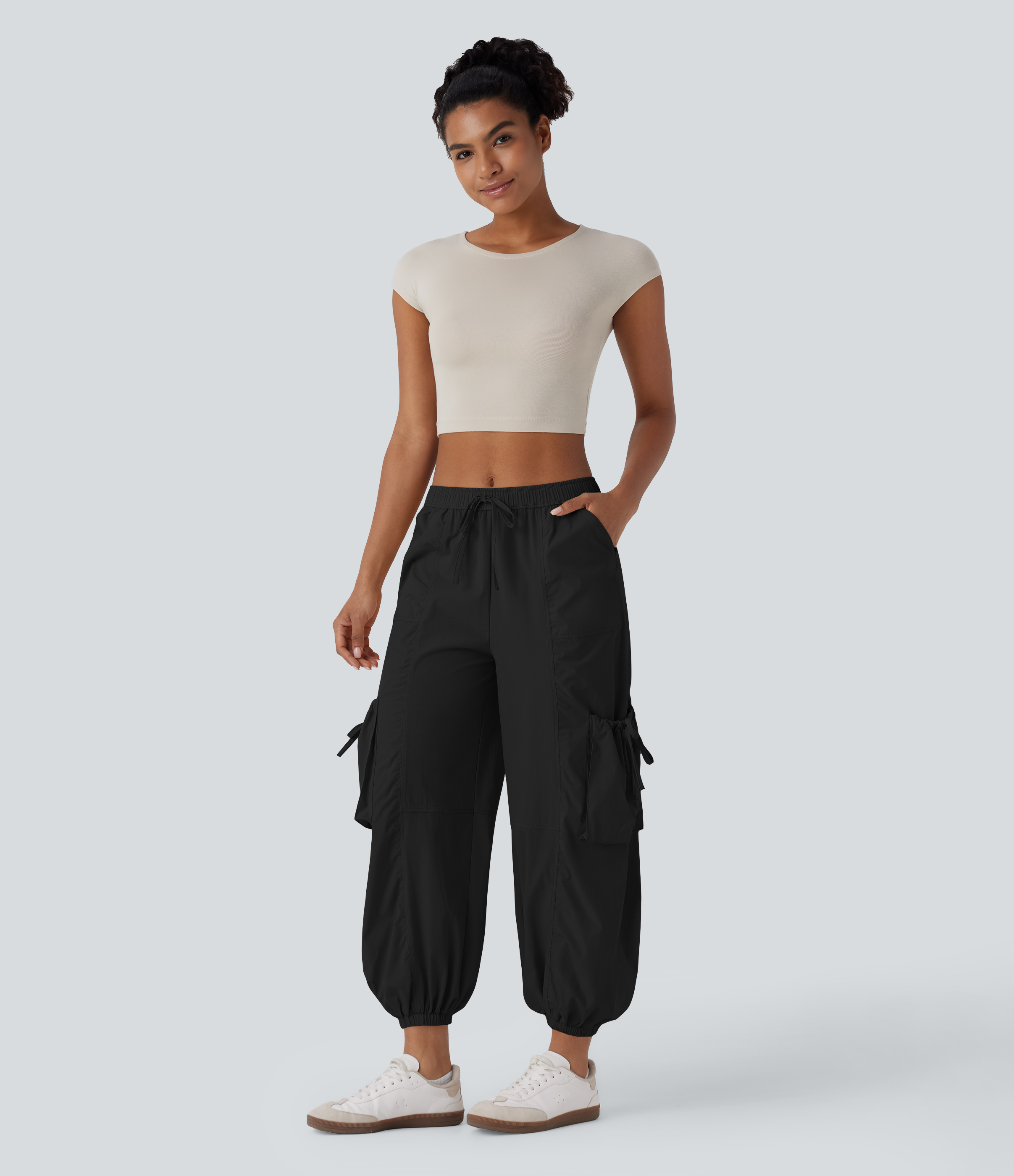 Halara Mid Low Rise Drawstring Multiple Pockets Casual Cargo Joggers  - Black - XL(regular) 