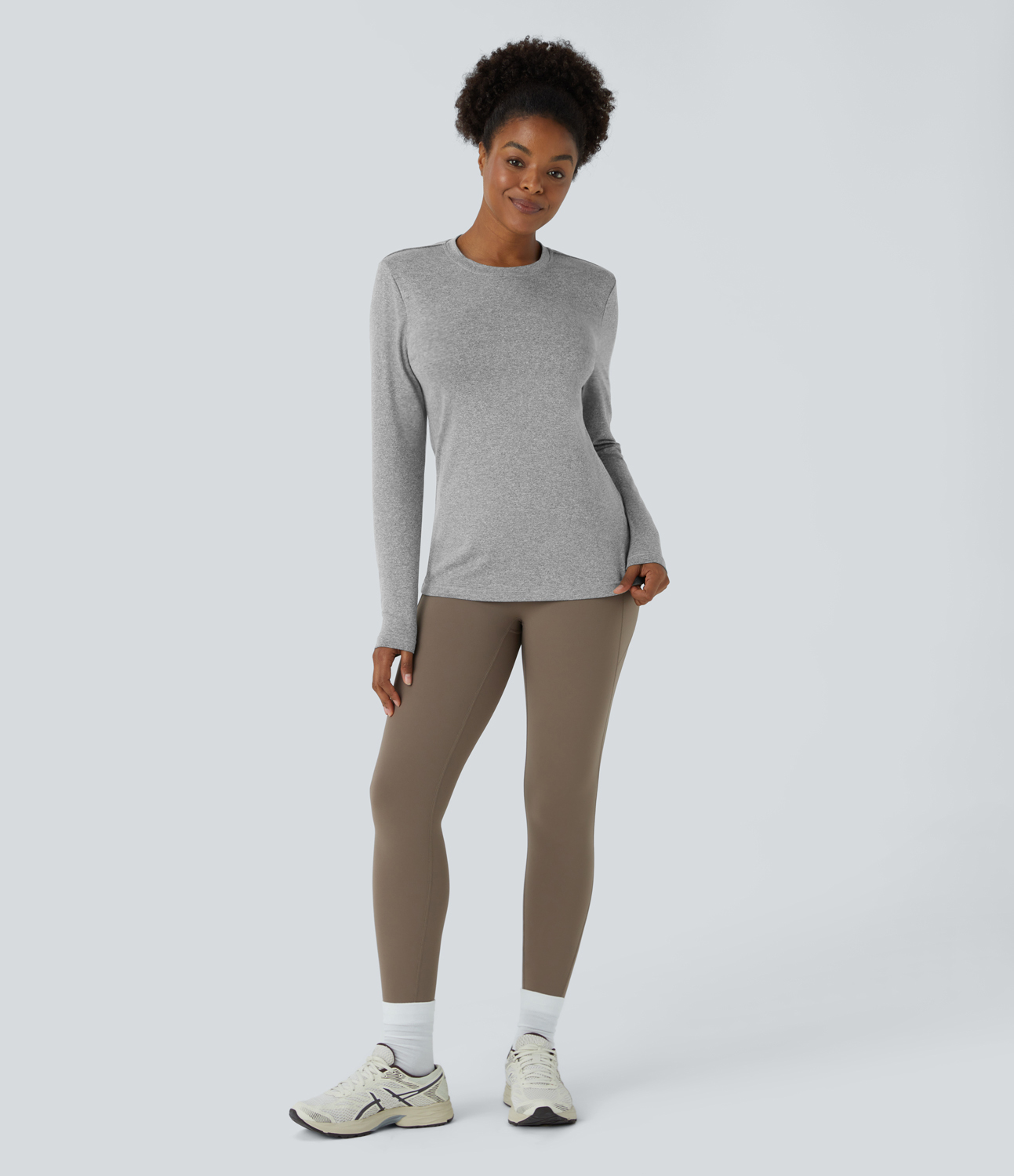 Halara Round Neck Long Sleeve Hiking Sports Top  - Fog Gray - L 
