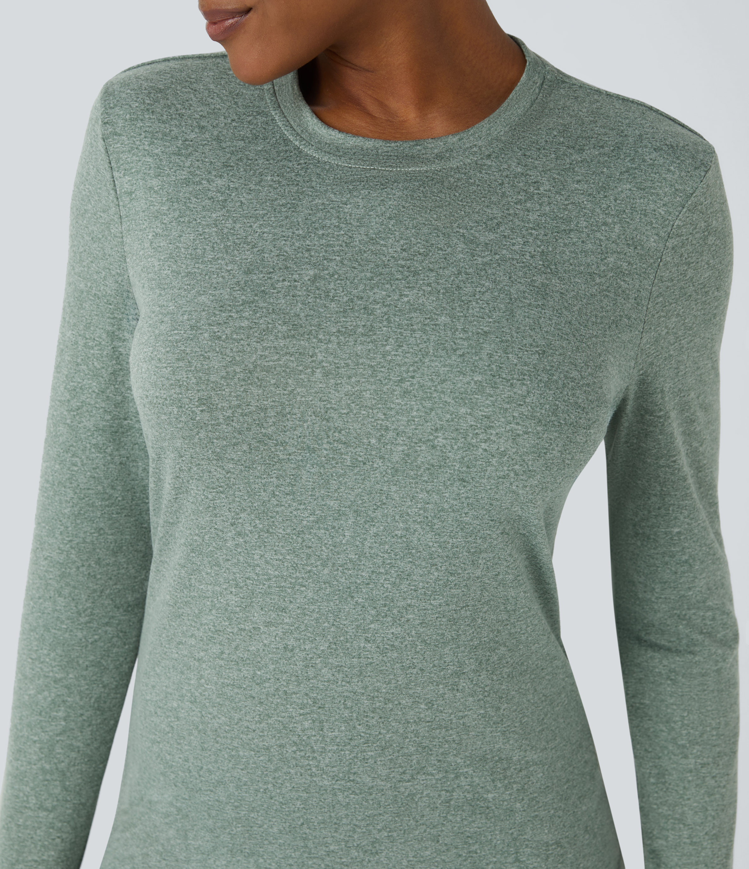 Halara Round Neck Long Sleeve Hiking Sports Top  - Mottled Pine Green - XS 