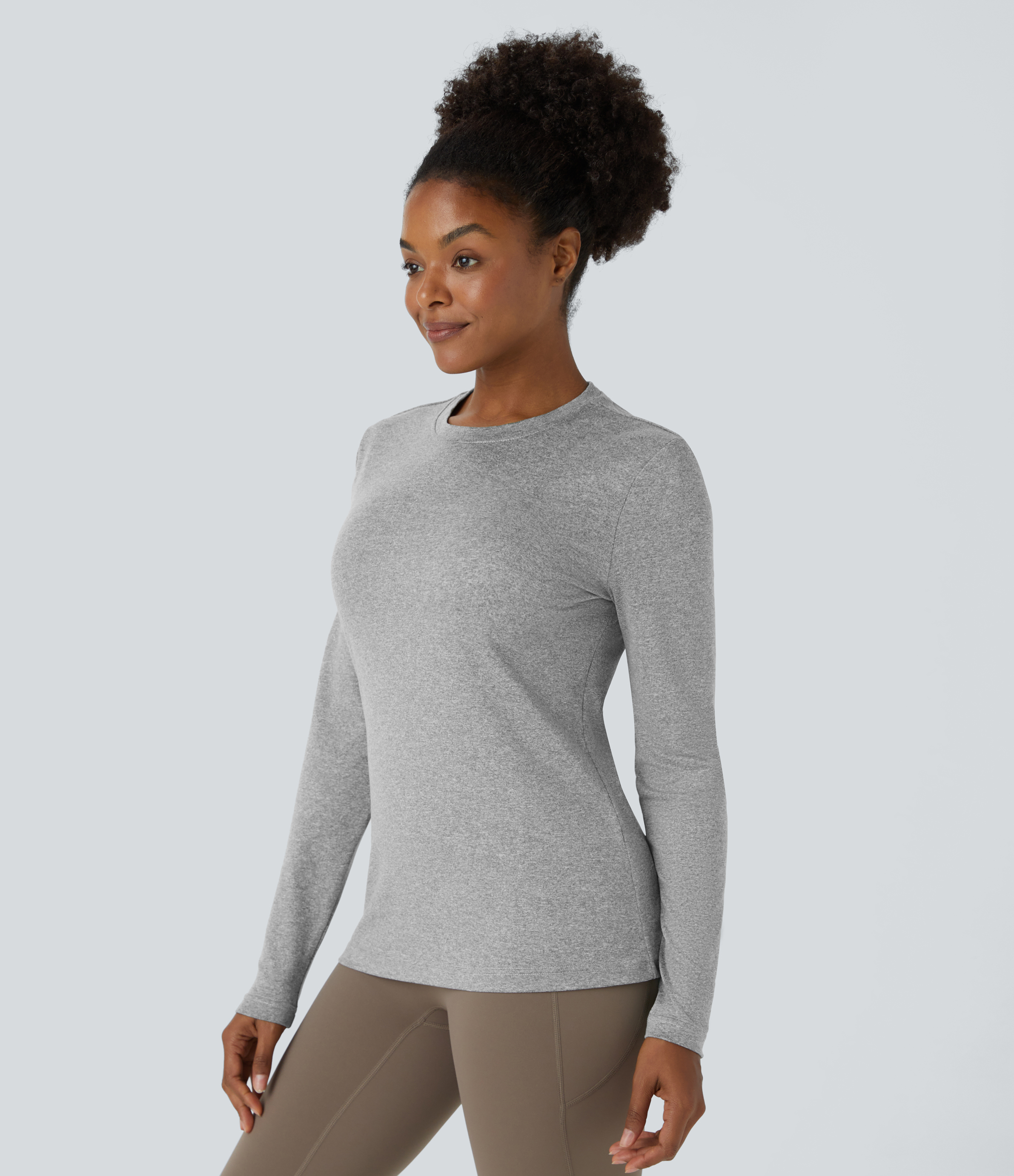 Halara Round Neck Long Sleeve Hiking Sports Top  - Fog Gray - L 