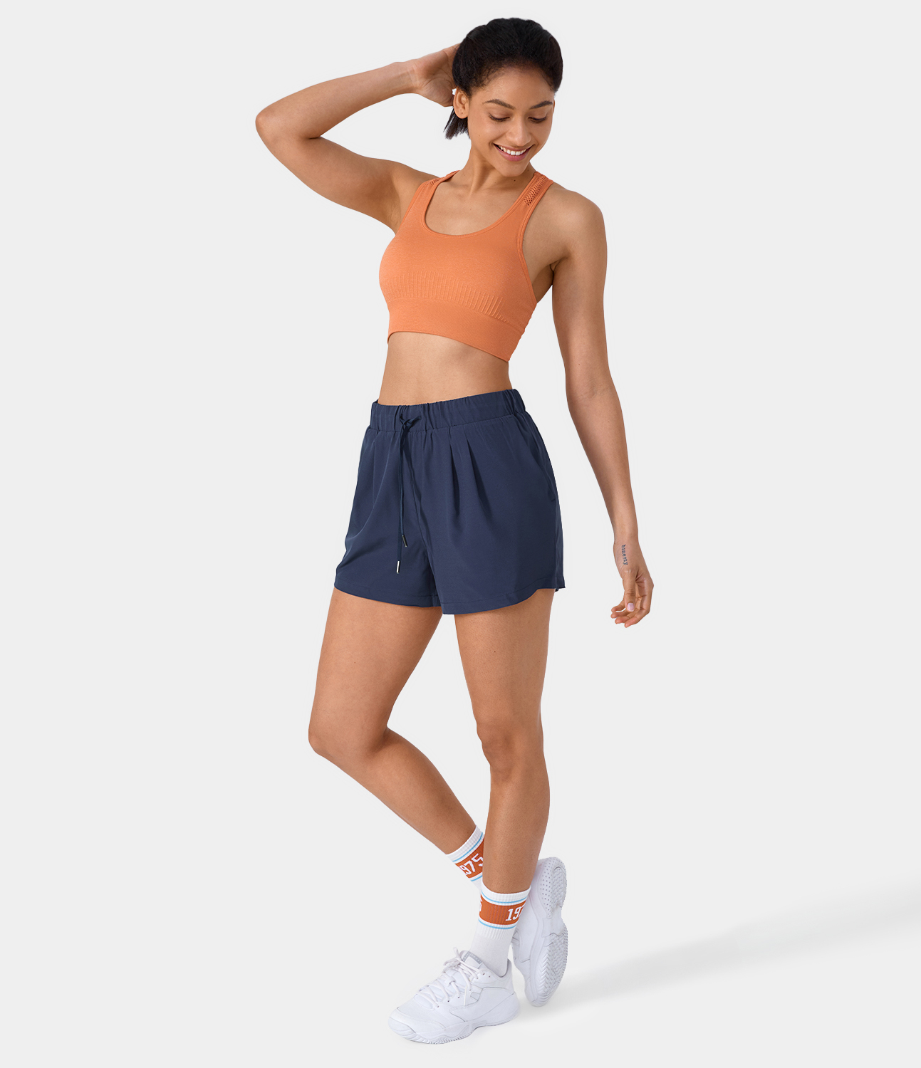 Women's High Waisted Elastic Waistband Drawstring Ruched Side Pocket Casual Shorts 3" HALARA