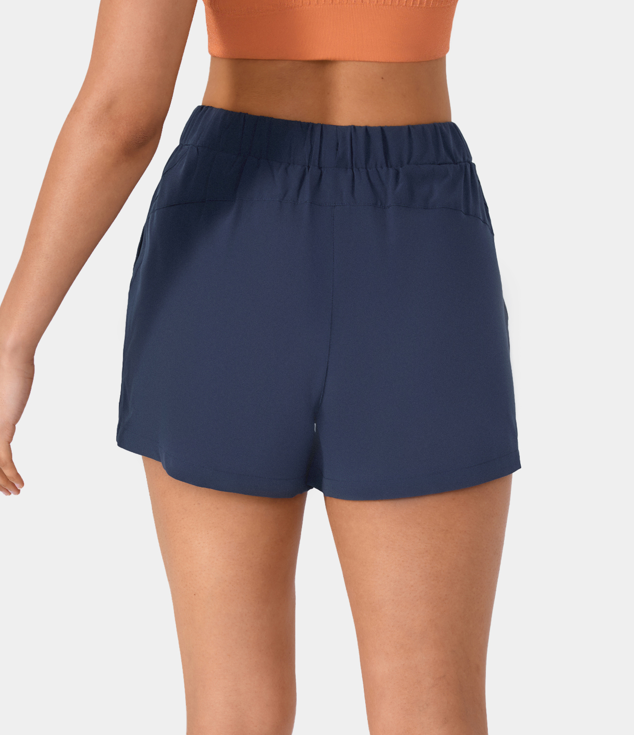 Women's High Waisted Elastic Waistband Drawstring Ruched Side Pocket