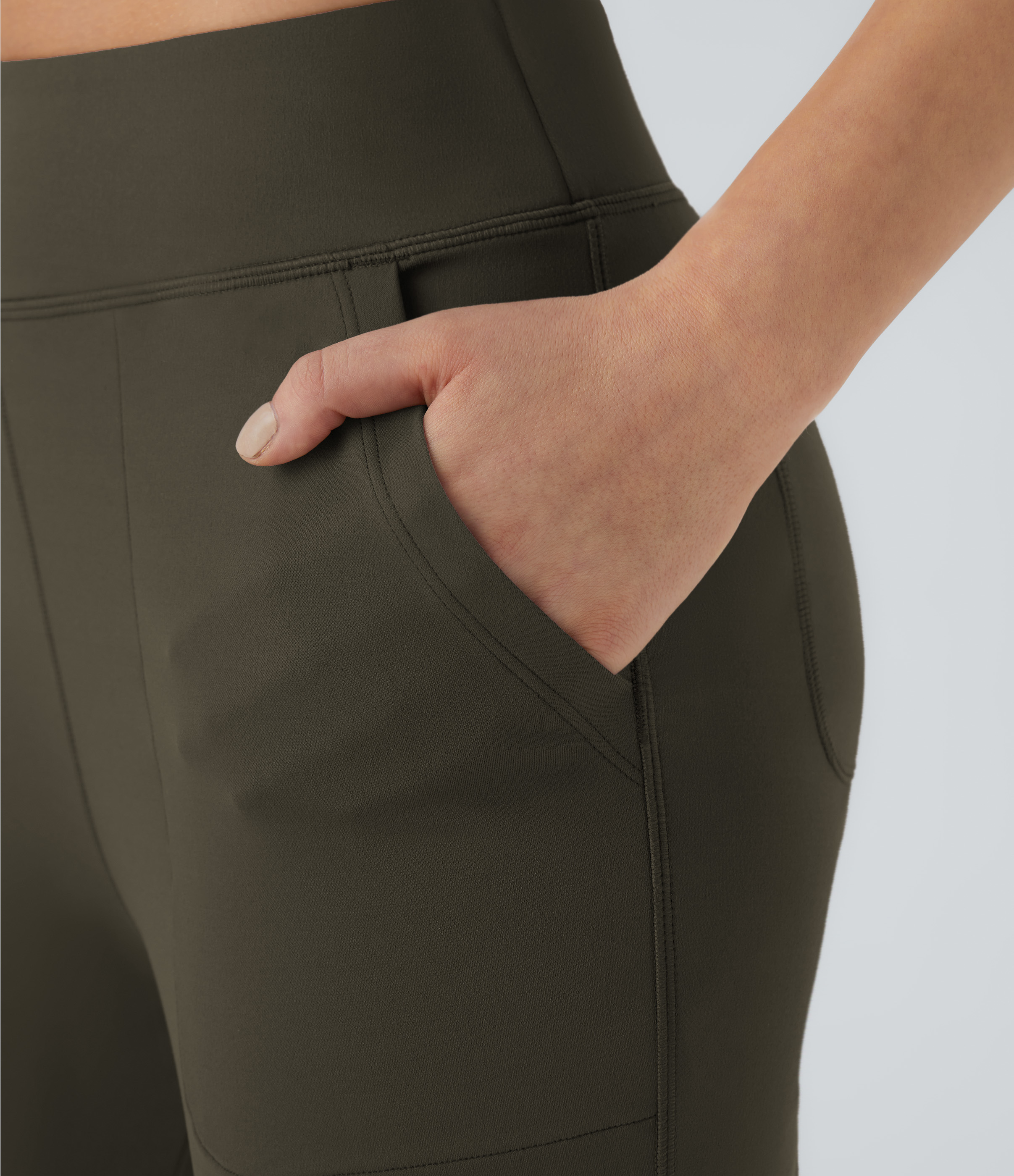 Halara In My Feels High Waisted Side Pocket Plain Flare Leggings  - Forest Night - M gym leggings leggings with pockets 