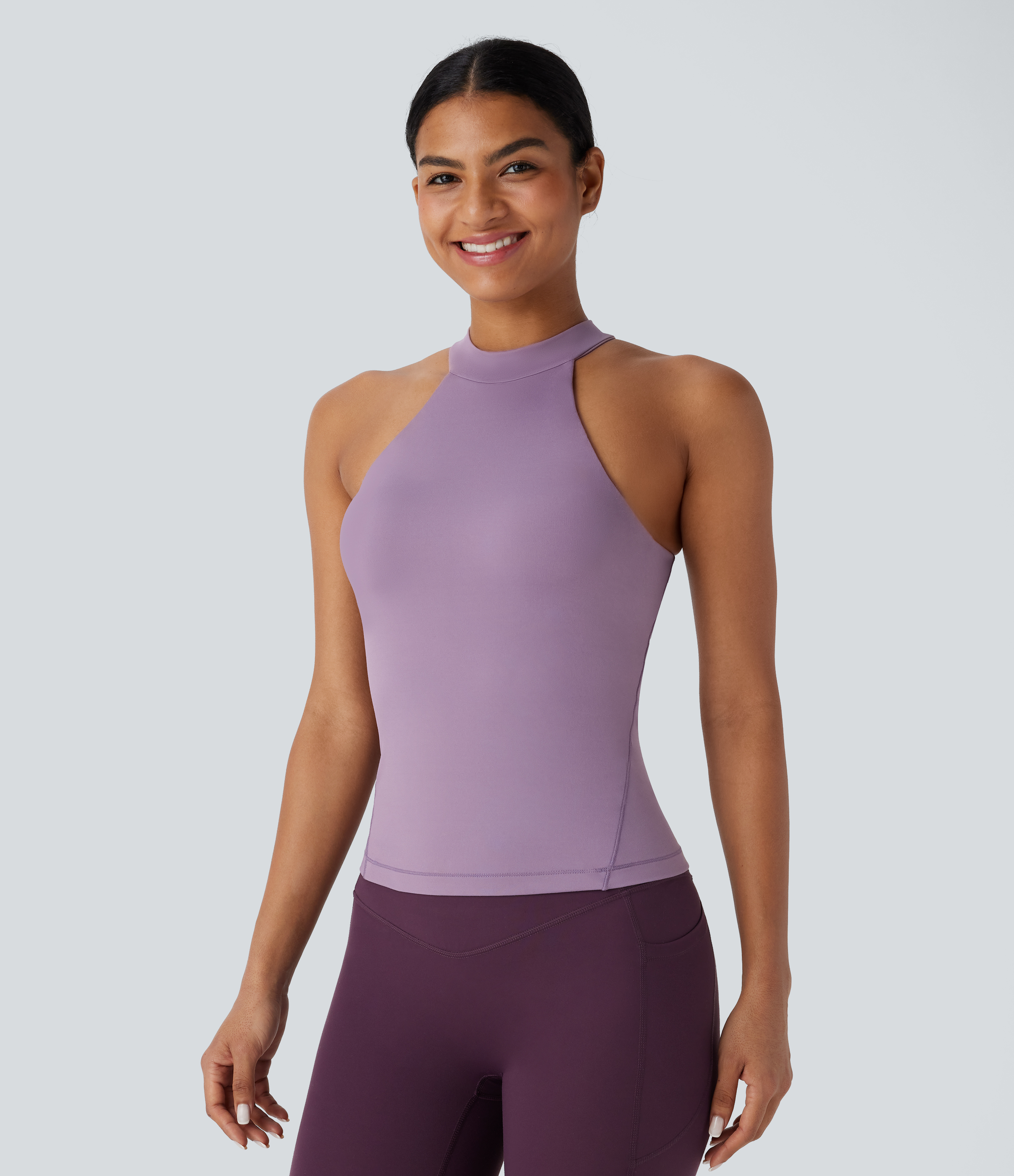 Halara Softlyzeroв„ў Round Neck Backless Yoga Sports Top-UPF50+  - Cinnabar Purple - XL 