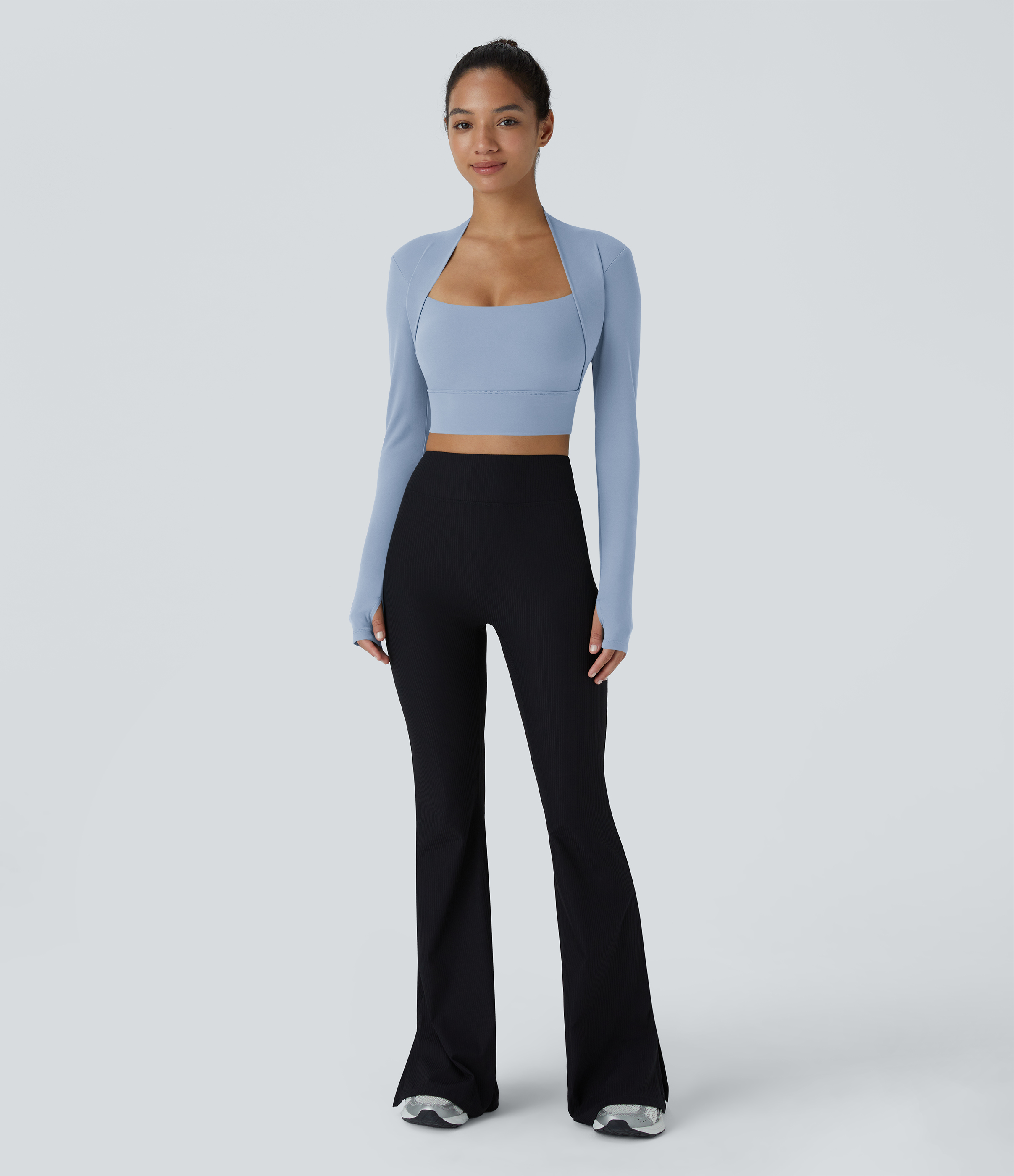Halara Cloudfulв„ў Fabric Long Sleeve Thumb Hole Cropped Yoga Sports Top  - Light Grey Blue - S 