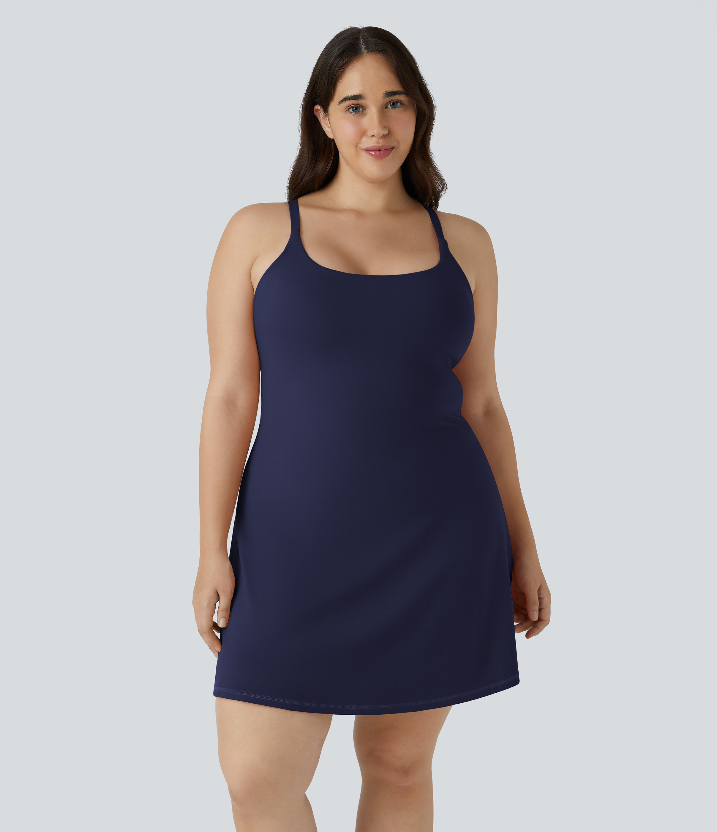 Halara Everyday Softlyzeroв„ў Plush Backless 2-in-1 Flare Plus Size Activity Dress-Wannabe-Longer Length & Adjustable Straps  - Peacoat - 3X 