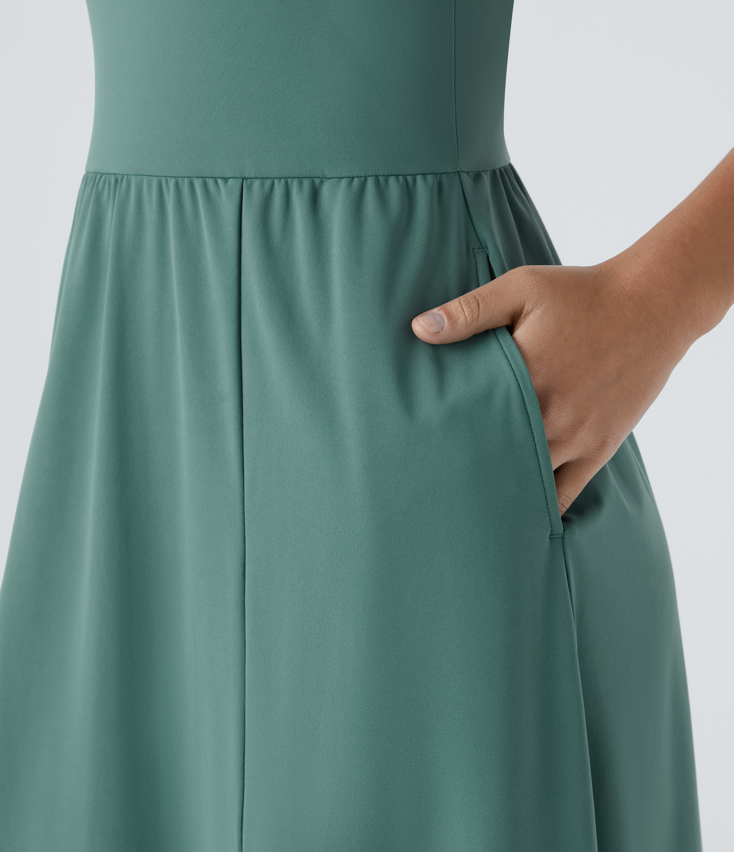 Halara Everyday Midi Chill Dress-La Land Casual Dress - Blue Spruce - L slip dress beach dress ruched dress halter dress exercise dress 