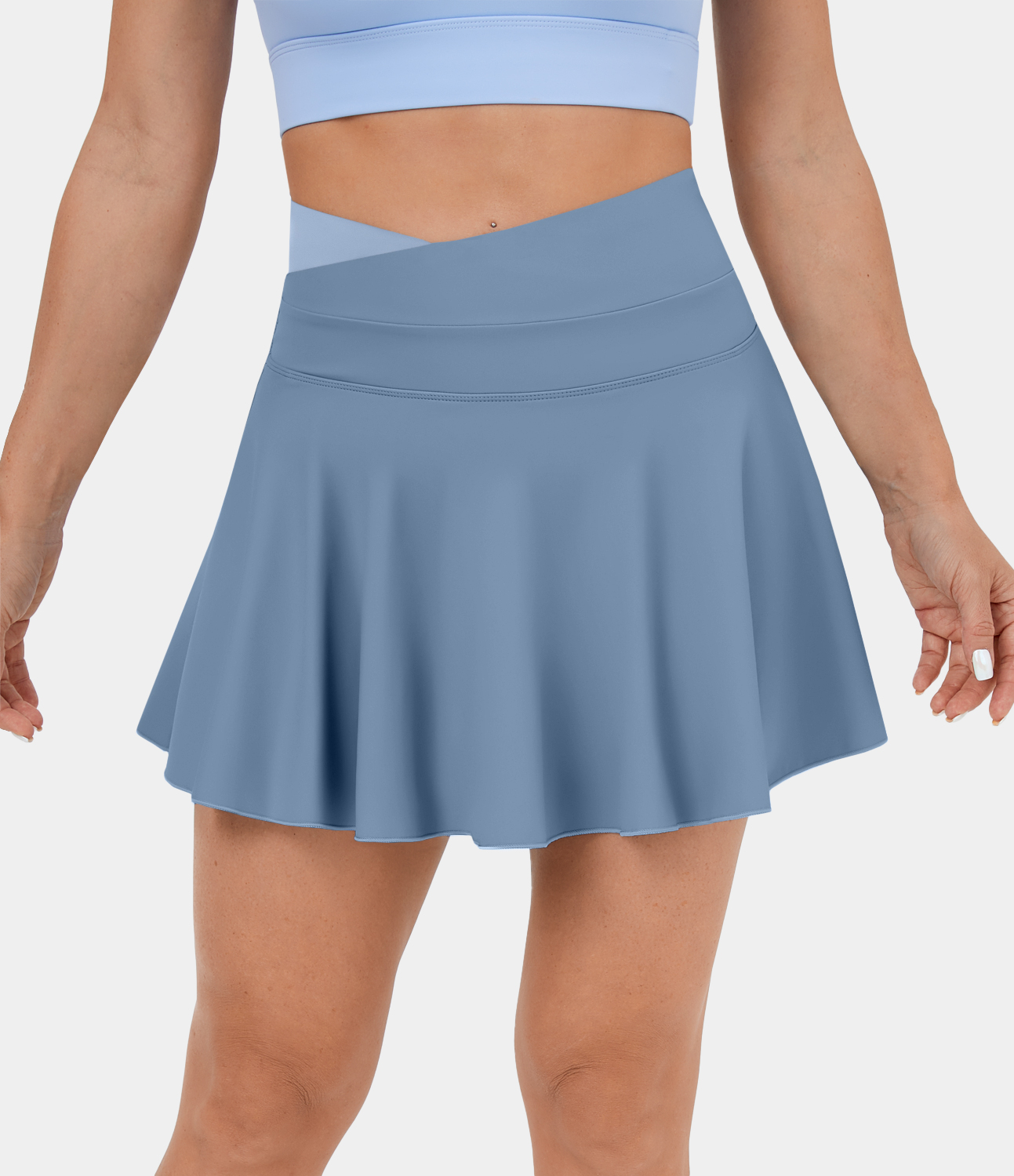 

Halara Softlyzeroв„ў Airy Crossover Color Block Side Pocket 2-in-1 Flare Cool Touch Casual Skirt-UPF50+ - Endless Sky