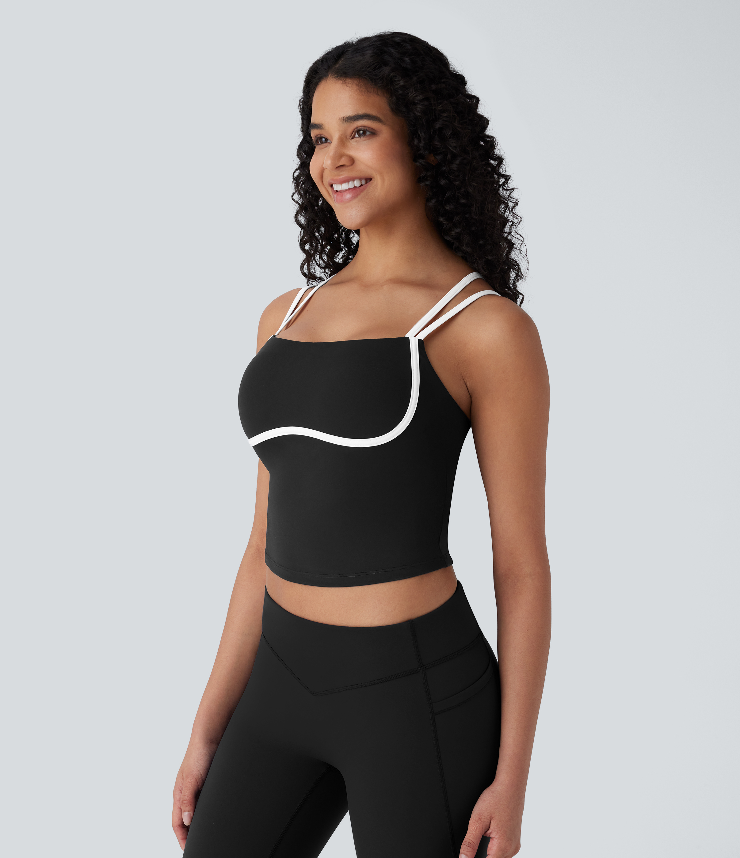 Halara Softlyzeroв„ў QuickDry Crisscross Backless Color Block Skinny Cropped Quick Dry Yoga Cami Top Tank Top - Black - M golf tops halter top 