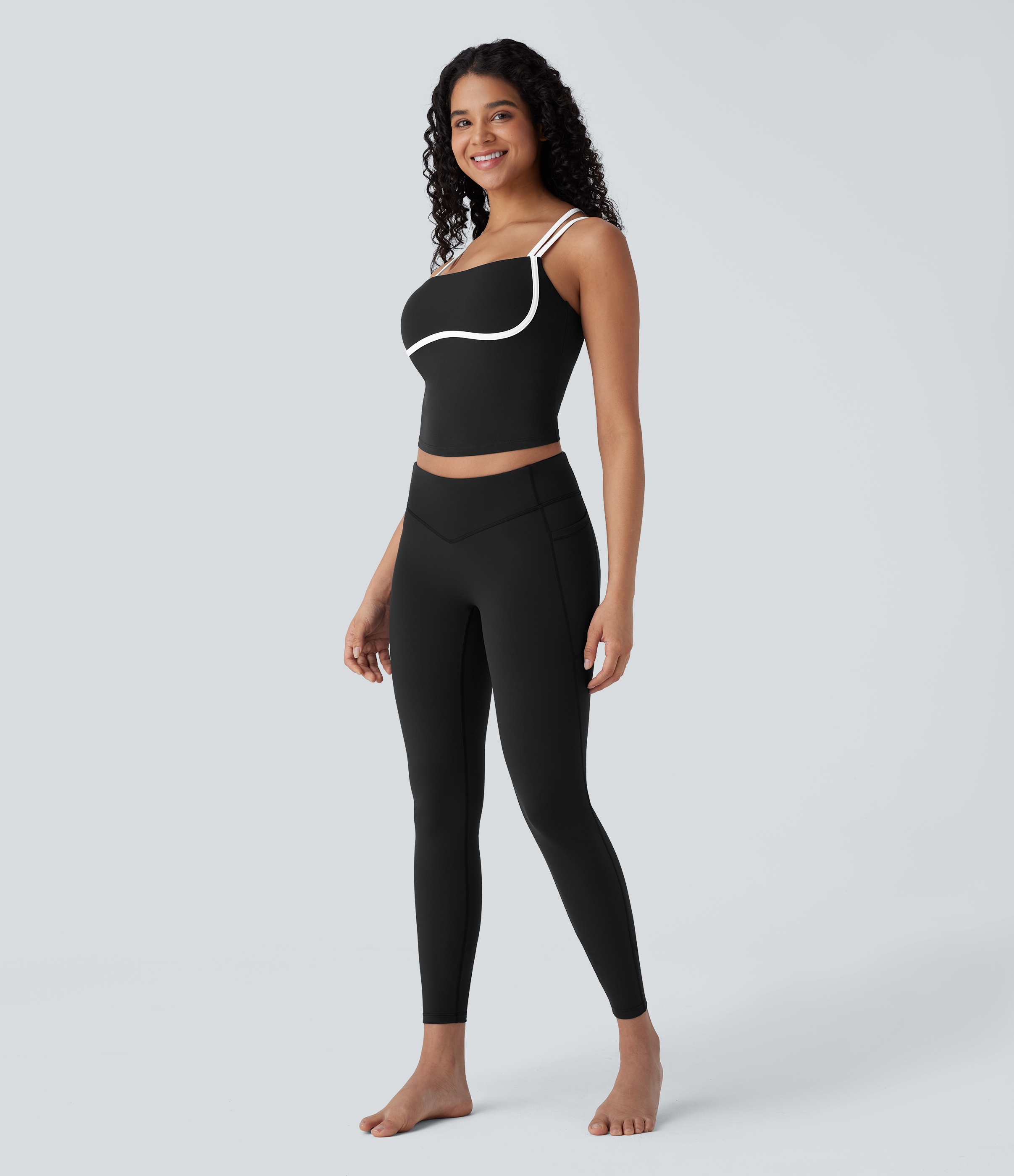 Halara Softlyzeroв„ў QuickDry Crisscross Backless Color Block Skinny Cropped Quick Dry Yoga Cami Top Tank Top - Black - M golf tops halter top 