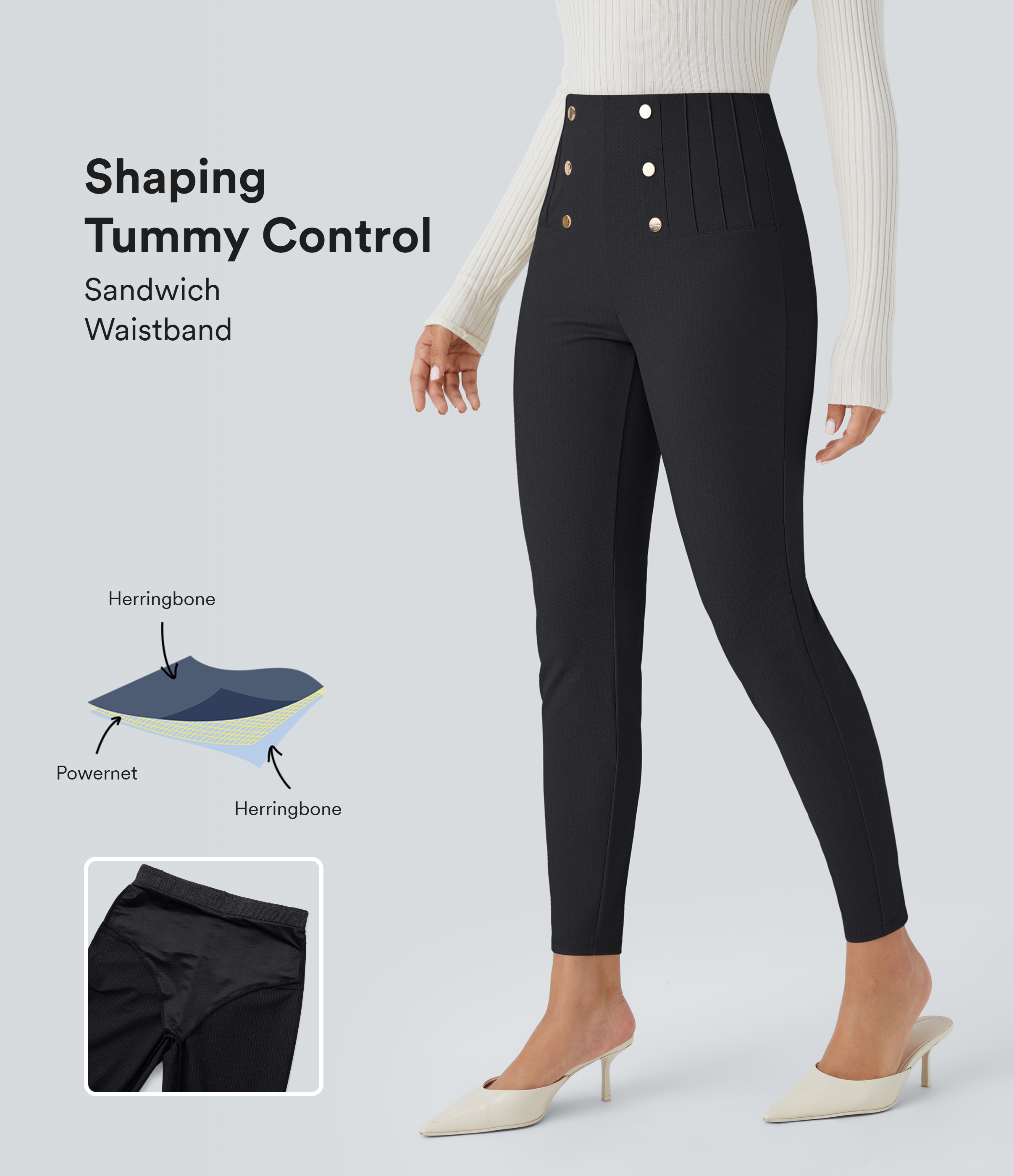 Halara SoCinched High Waisted Tummy Control Decorative Button Back Zipper Pockets Herringbone Work Leggings  - Blue Graphite - M(7/8) 