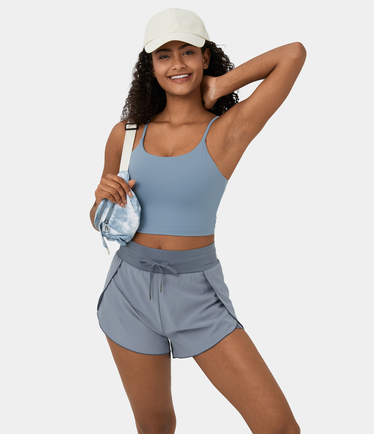 Halara High Waisted Drawstring 2-in-1 Side Pocket Color Block Casual Shorts 3`` Gym Short - Rain Washed - M booty shorts compression shorts 