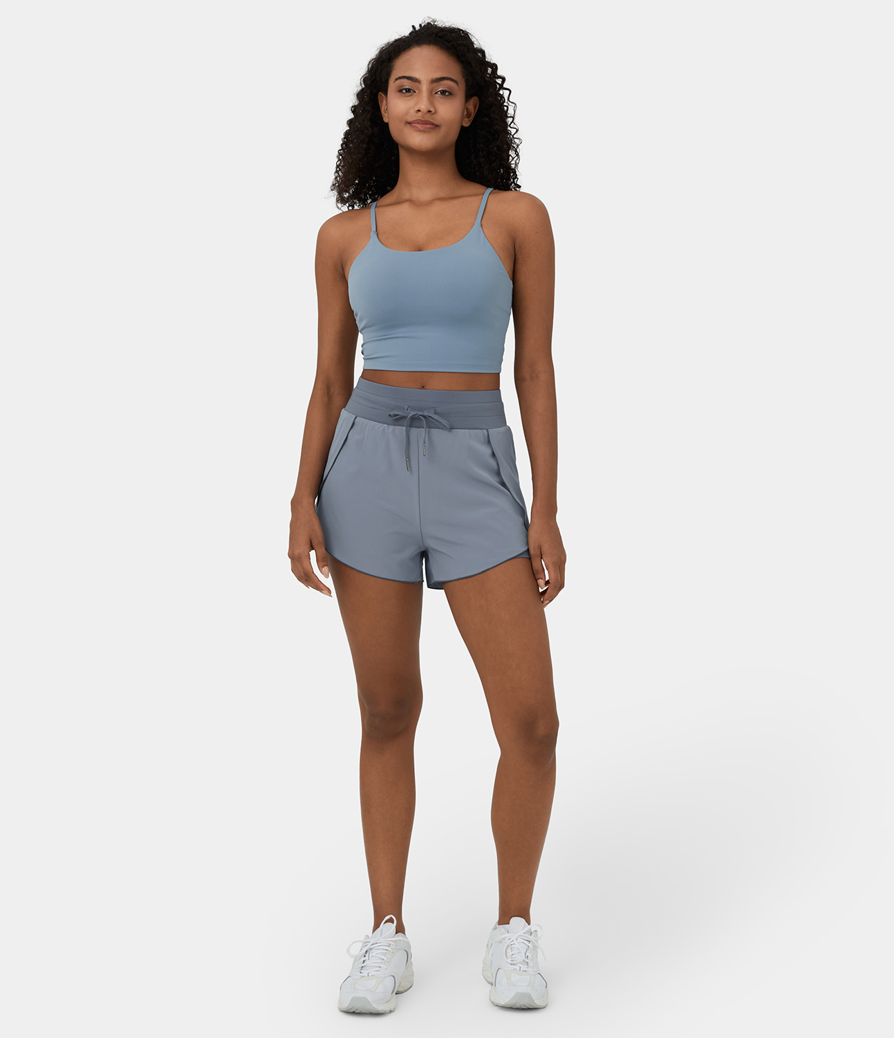 Halara High Waisted Drawstring 2-in-1 Side Pocket Color Block Casual Shorts 3`` Gym Short - Rain Washed - M booty shorts compression shorts 