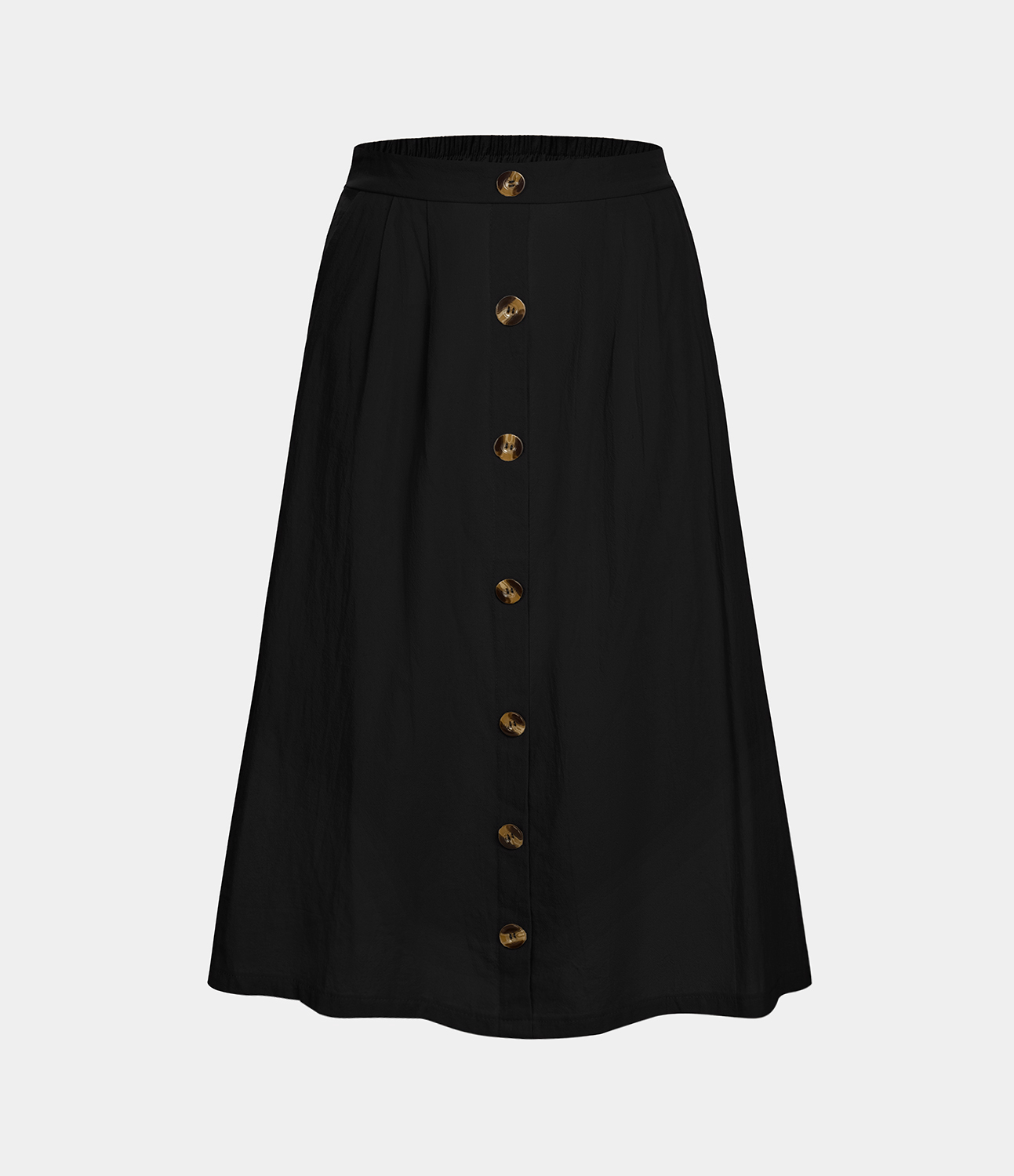 Halara High Waisted Side Pocket Button A Line Midi Casual Linen-Feel Skirt  - Black - M 