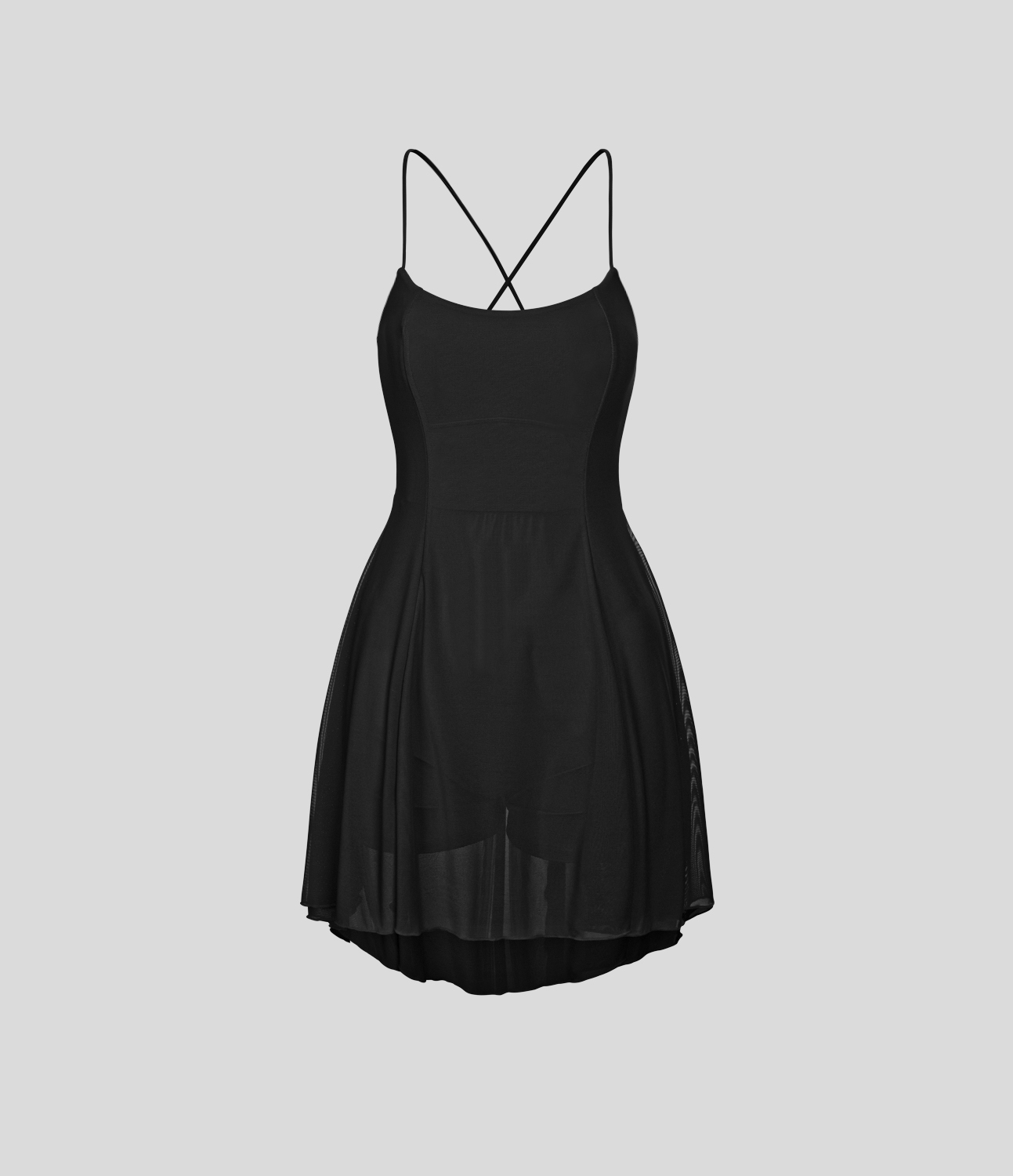 Halara Adjustable Spaghetti Strap Backless Crisscross 2-in-1 Side Pocket High Low Contrast Mesh Flowy Mini Casual Dress Workout Dress - Black - L 