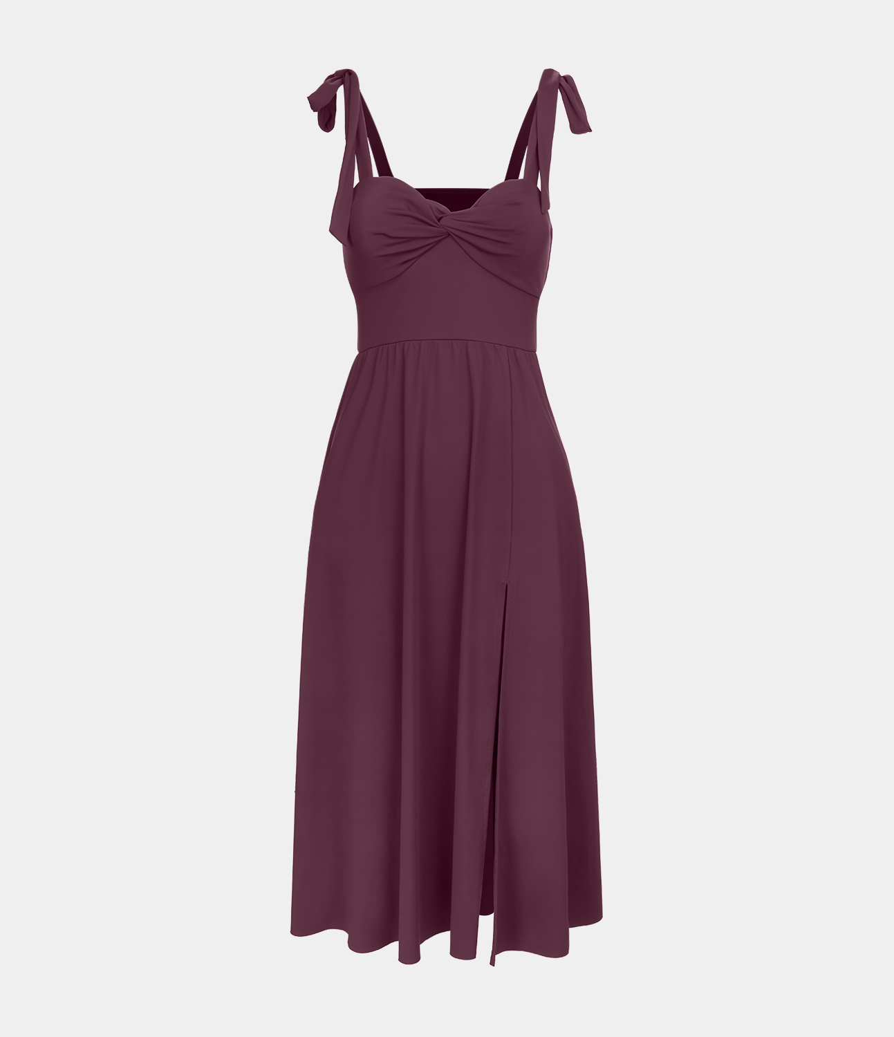 Halara Backless Tie Side Twisted Side Pocket Split Hem Midi Slip Dance Active Dress Workout Dress - Fig - S 
