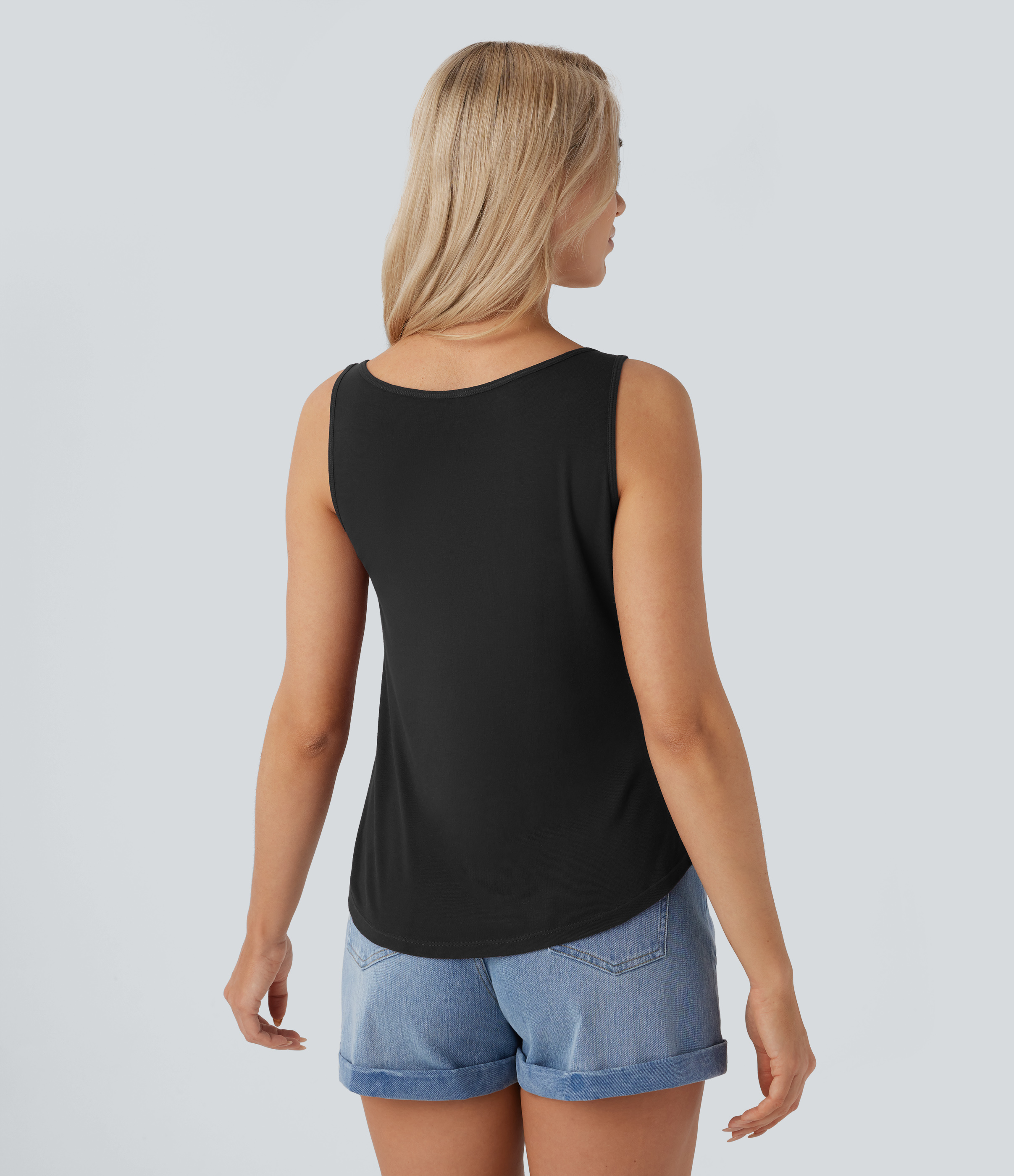 Black Ribbed Double Straps Ripped Cut Out Casual Tank Vest Top / 2