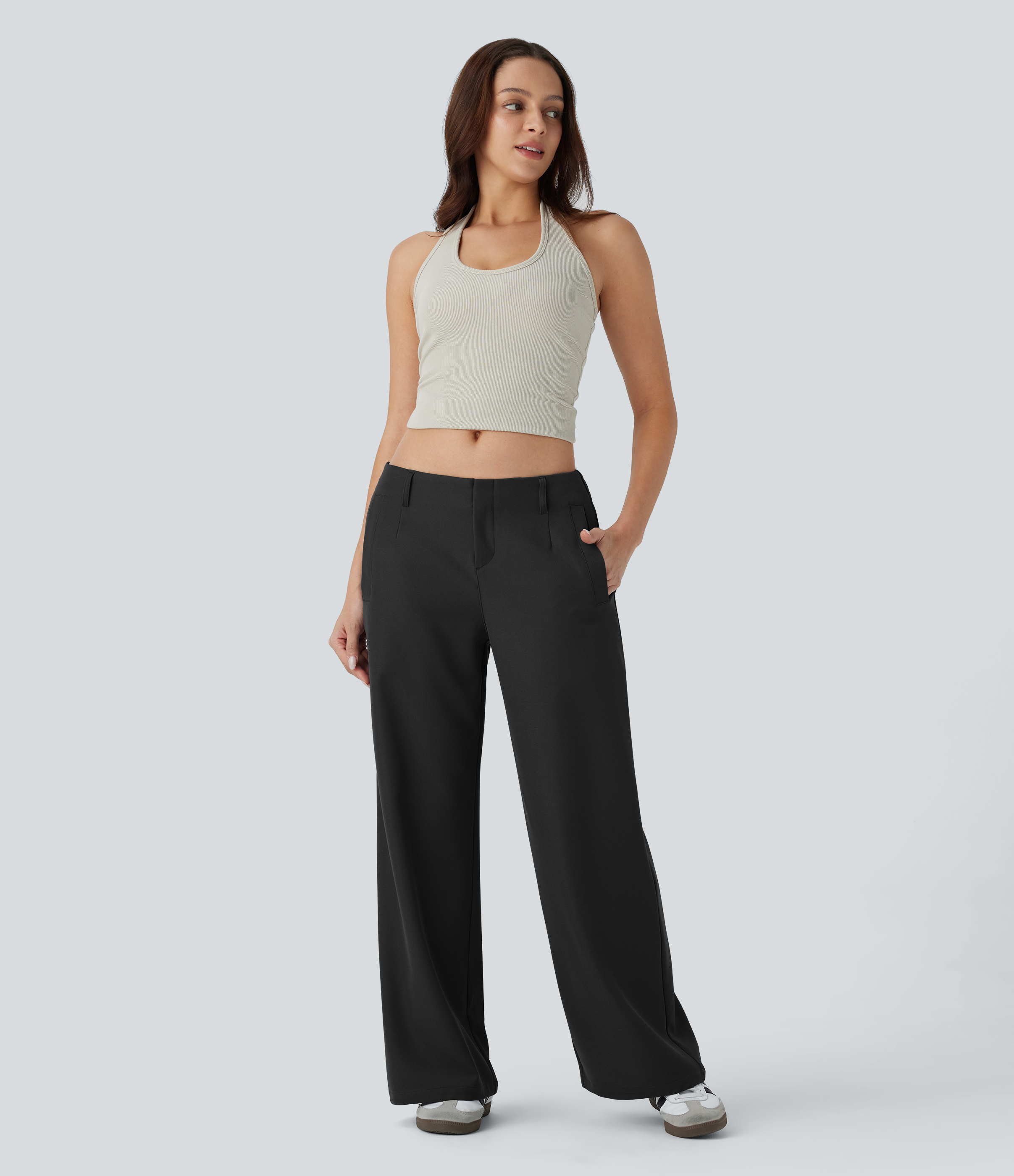 Halara Low Rise Side Pocket Straight Leg Casual Pants  - Black - S(regular) sweatpants jogger pants stacked sweatpants cargo joggers 