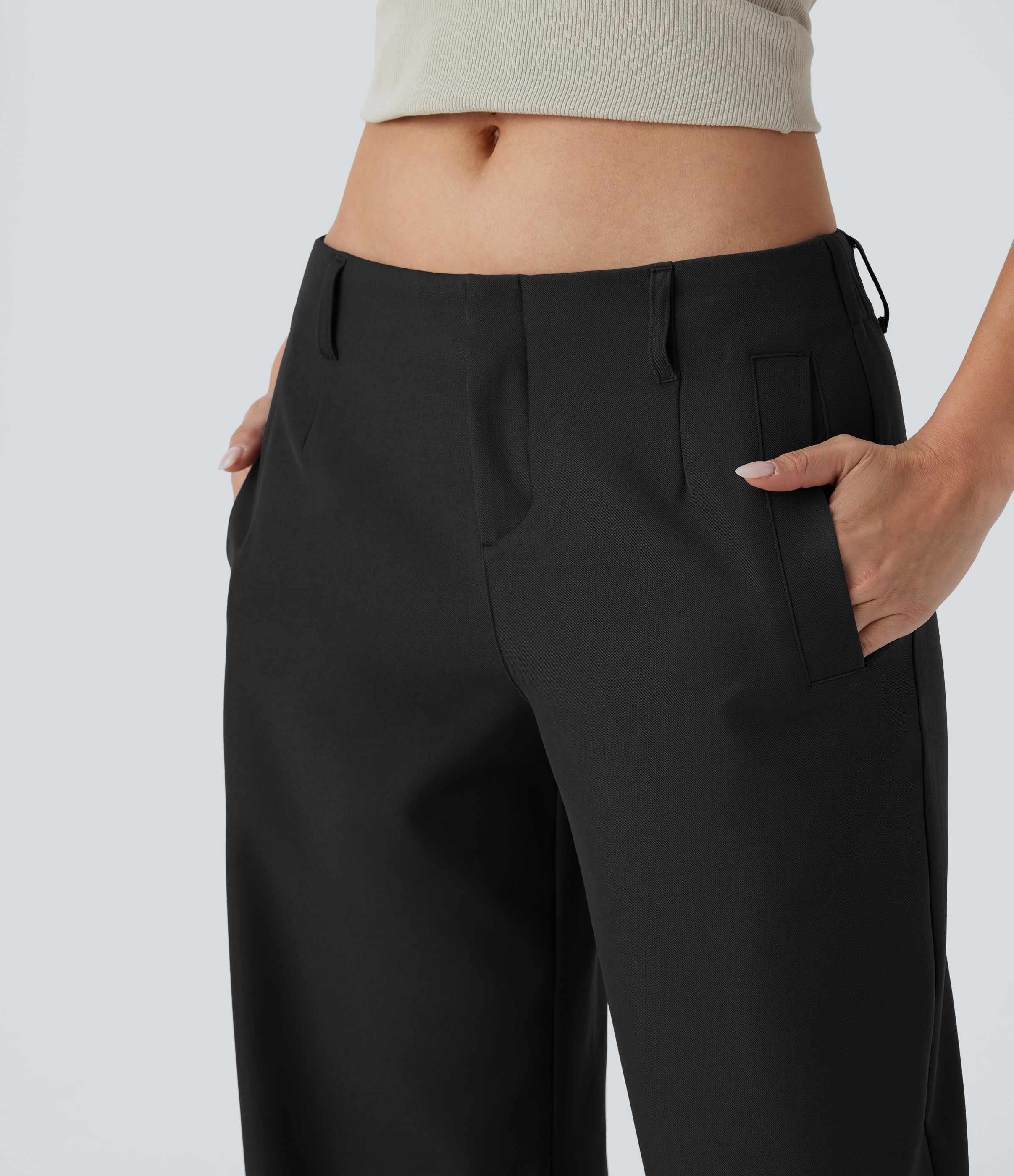 Halara Low Rise Side Pocket Straight Leg Casual Pants  - Black - S(regular) sweatpants jogger pants stacked sweatpants cargo joggers 